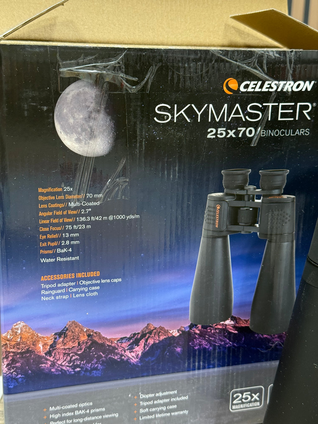 Celestron 71008 SkyMaster 25x70mm Porro Prism Binoculars with Multi-Coated Lens, BaK-4 Prism Glass and Carry Case, Black
