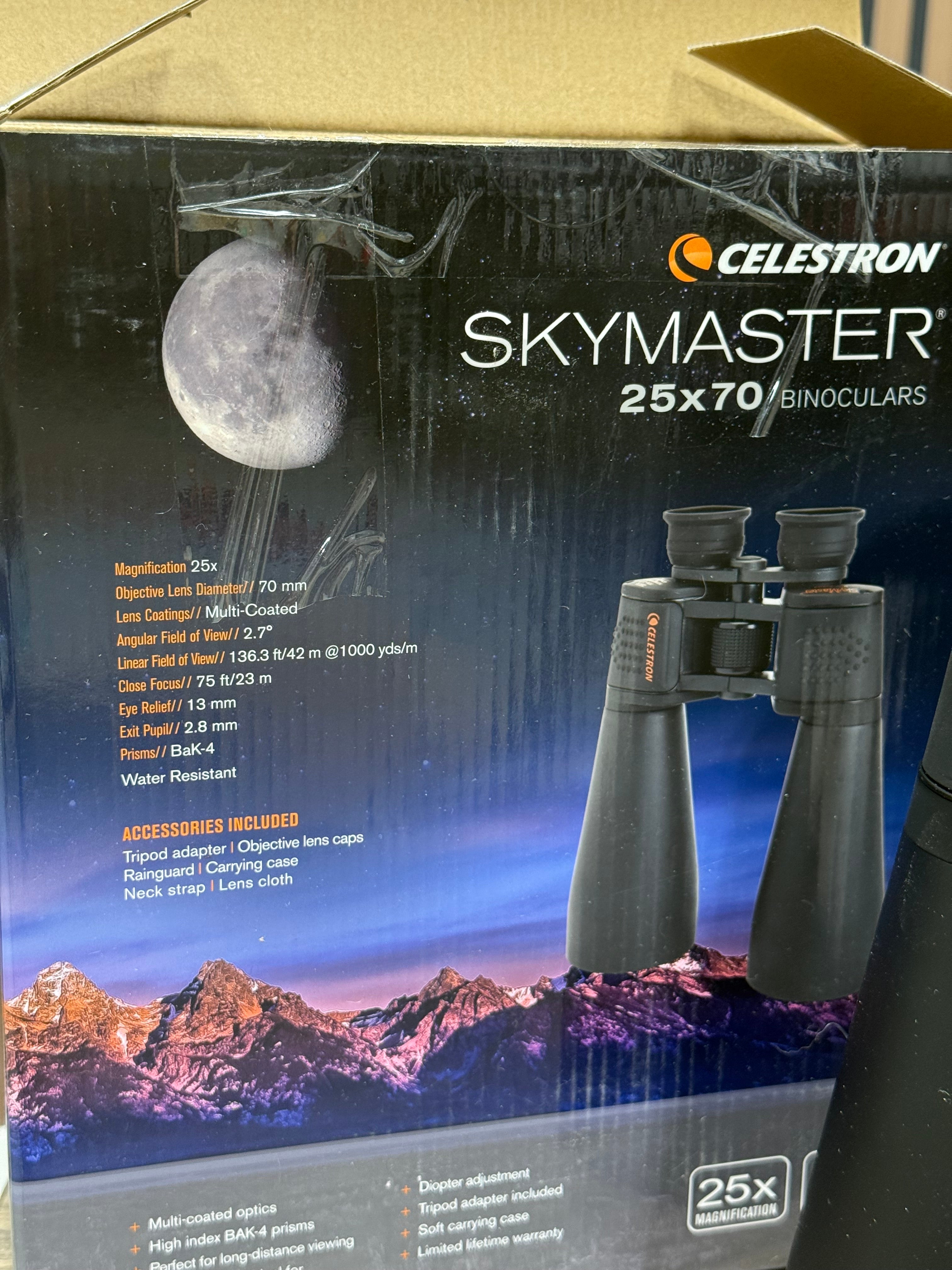 Celestron 71008 SkyMaster 25x70mm Porro Prism Binoculars with Multi-Coated Lens, BaK-4 Prism Glass and Carry Case, Black