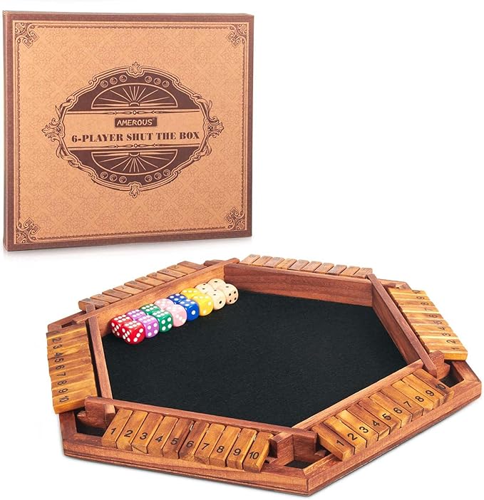AMEROUS Upgraded 1-6 Players Shut The Box Dice Game