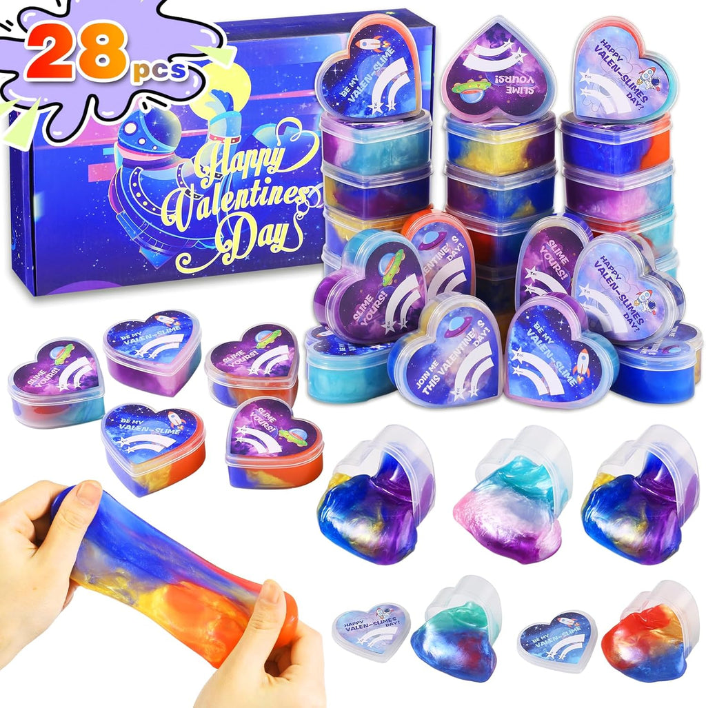 28 PCS Galaxy Slime Valentines Day