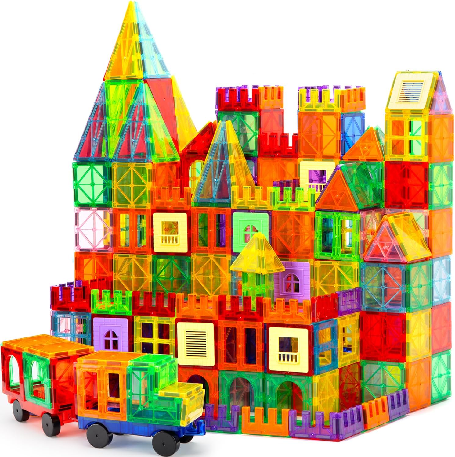 OugerToy Magnetic Tiles,104PCS Magnetic Building Tiles for Kids