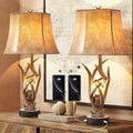 Rustic Western Deer Table Lamps with Nightlight Set of 2