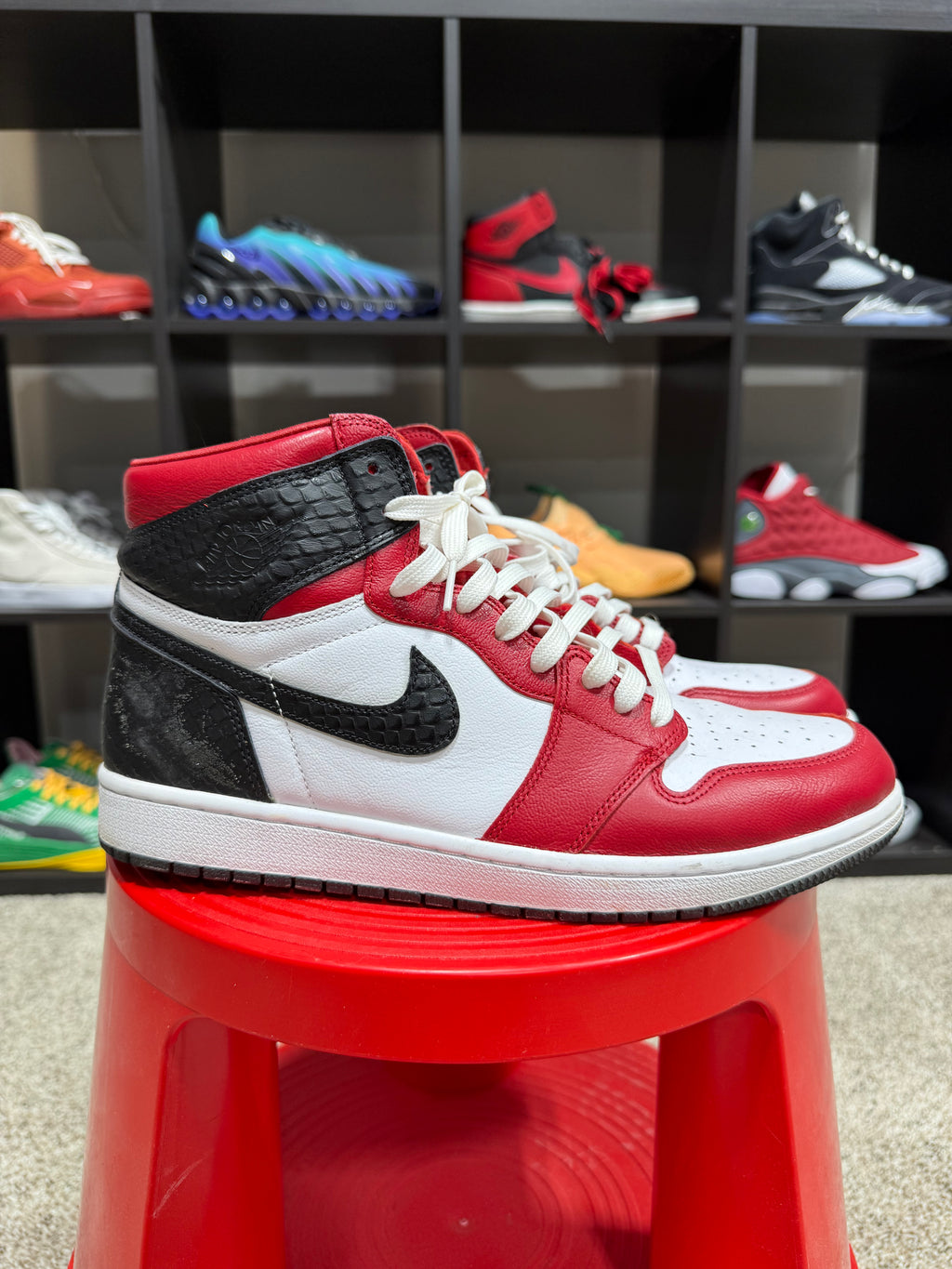 Jordan 1 High Red/Black Snakeskin Sz 10.5M / W12 NO BOX