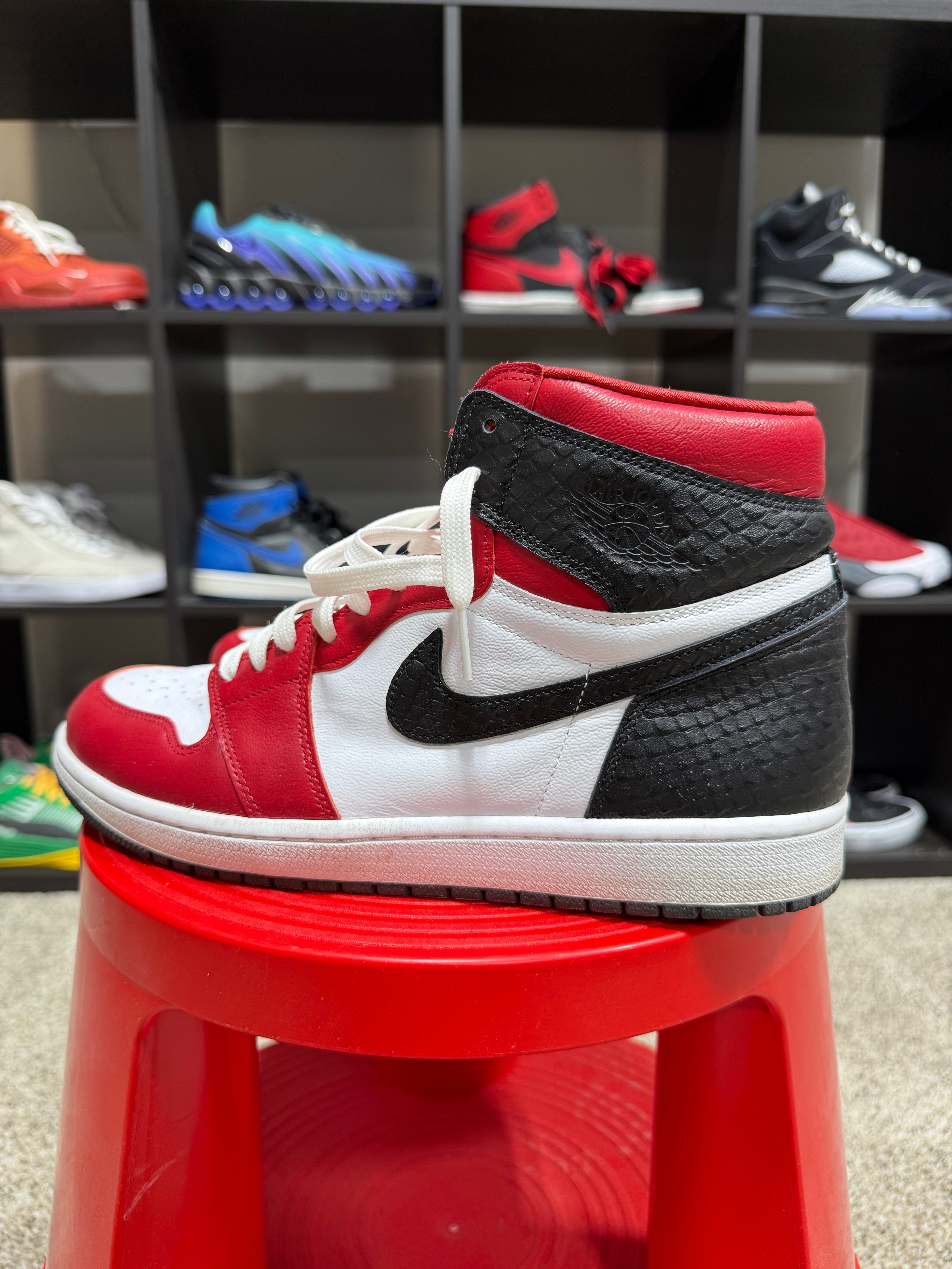 Jordan 1 High Red/Black Snakeskin Sz 10.5M / W12 NO BOX