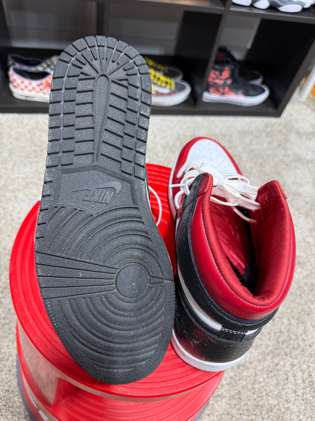 Jordan 1 High Red/Black Snakeskin Sz 10.5M / W12 NO BOX