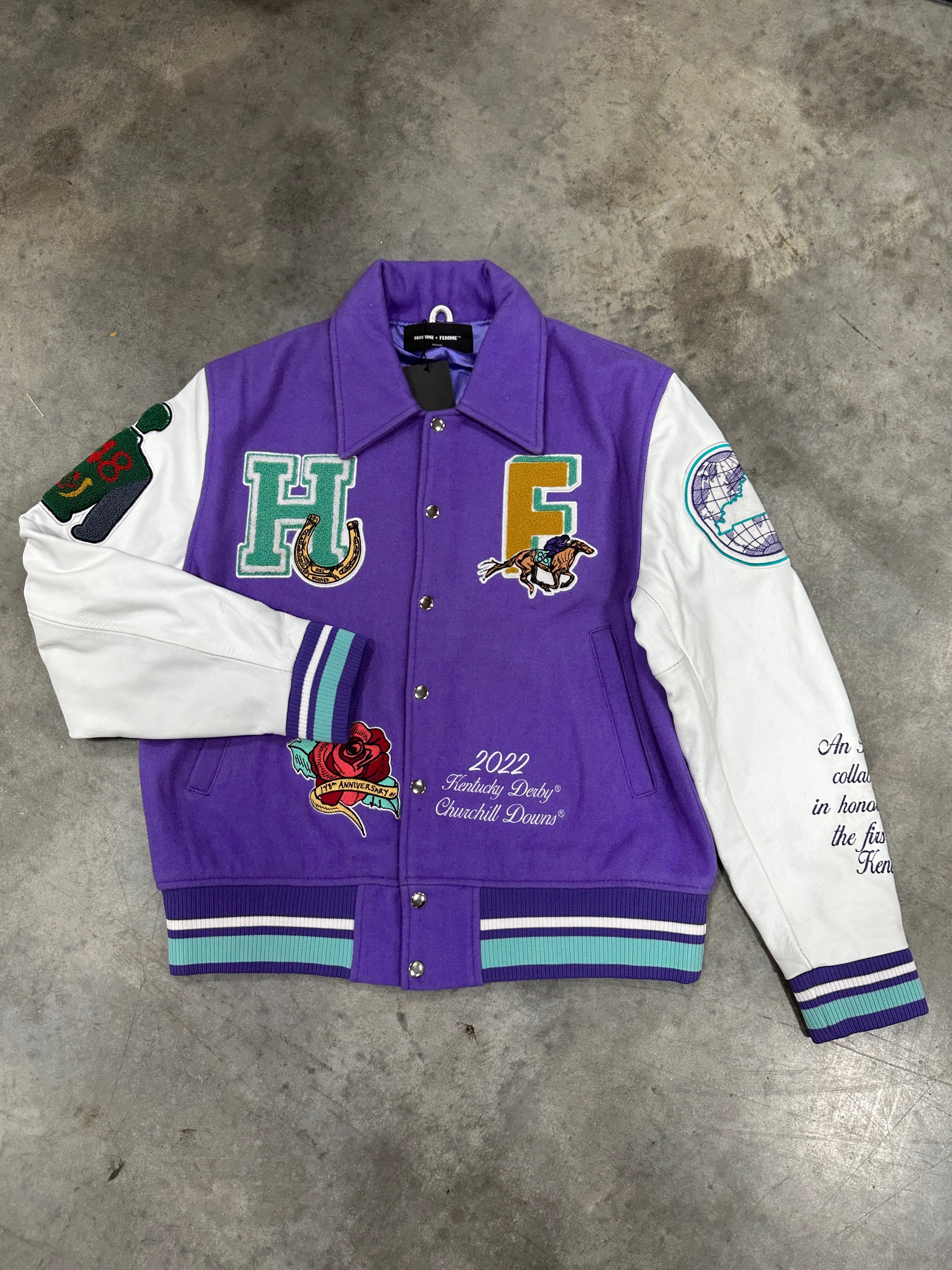 Homme Femme Purple Varsity Jacket Sz M
