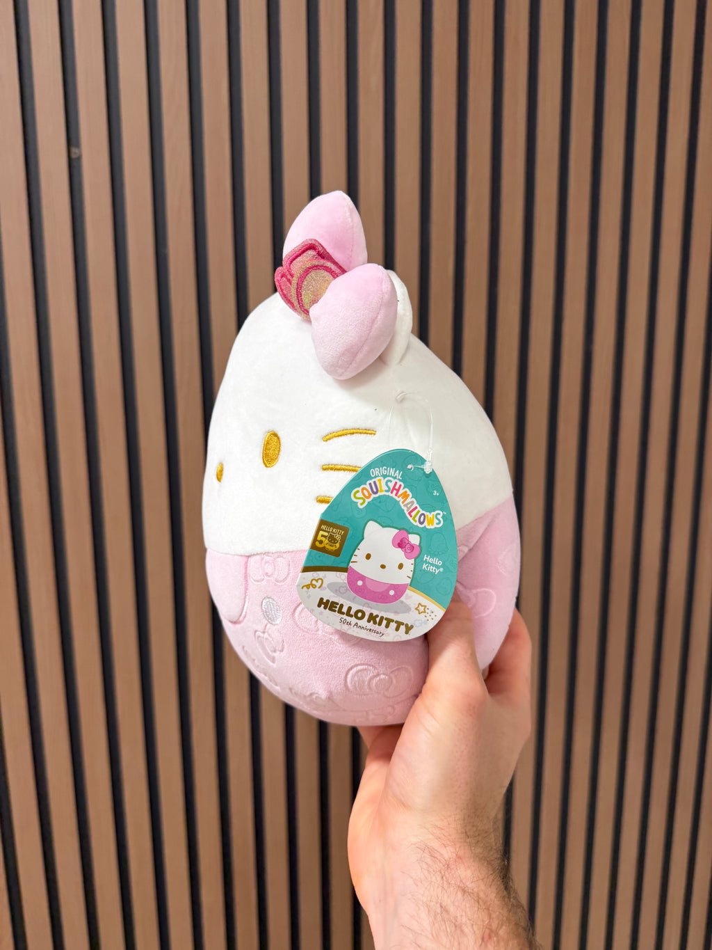 Hello Kitty Squishmallows Pink 50th Anniversary Embossed 8" Soft Plush