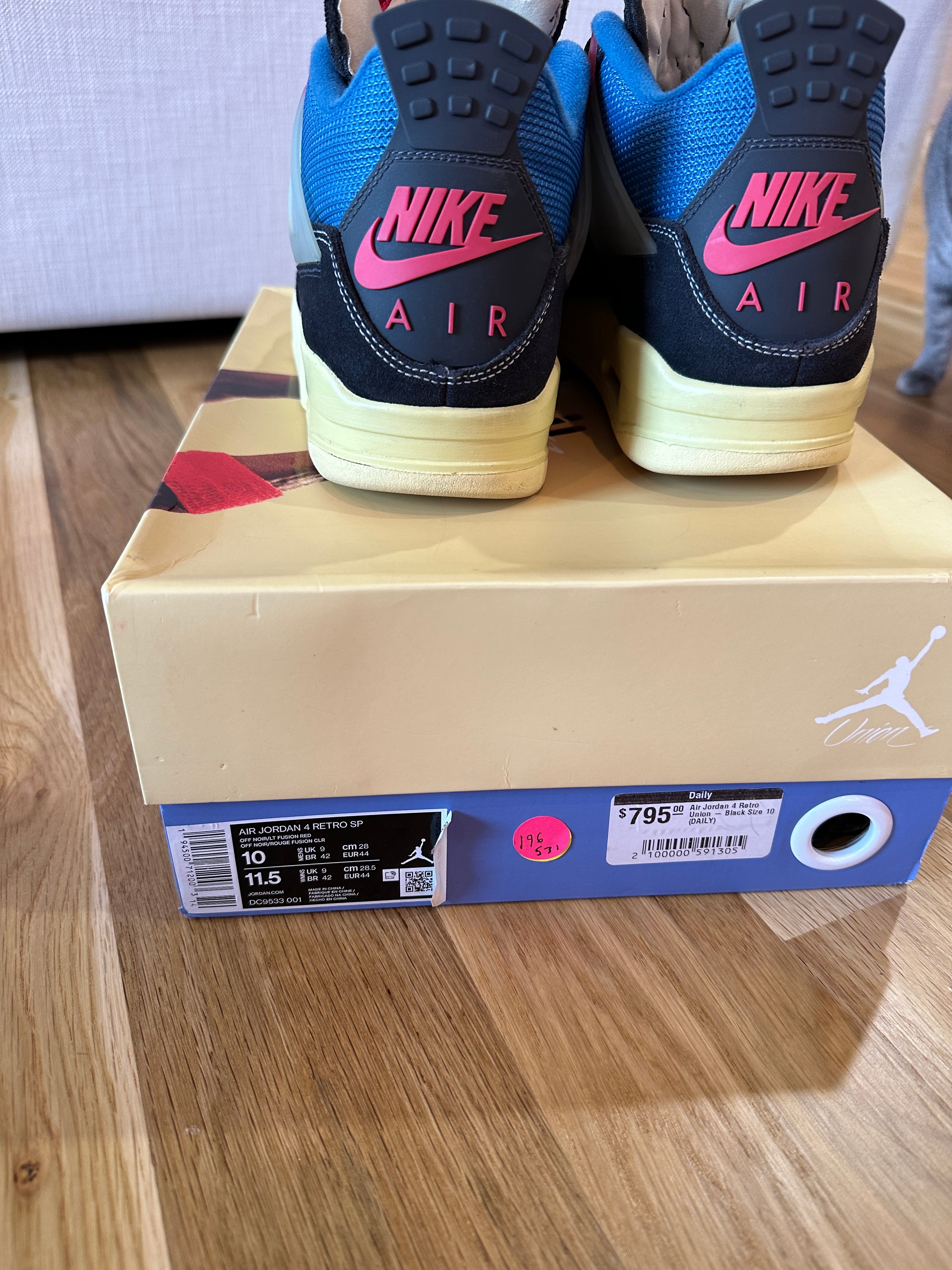 Jordan 4 Retro Union Off Noir Sz 10
