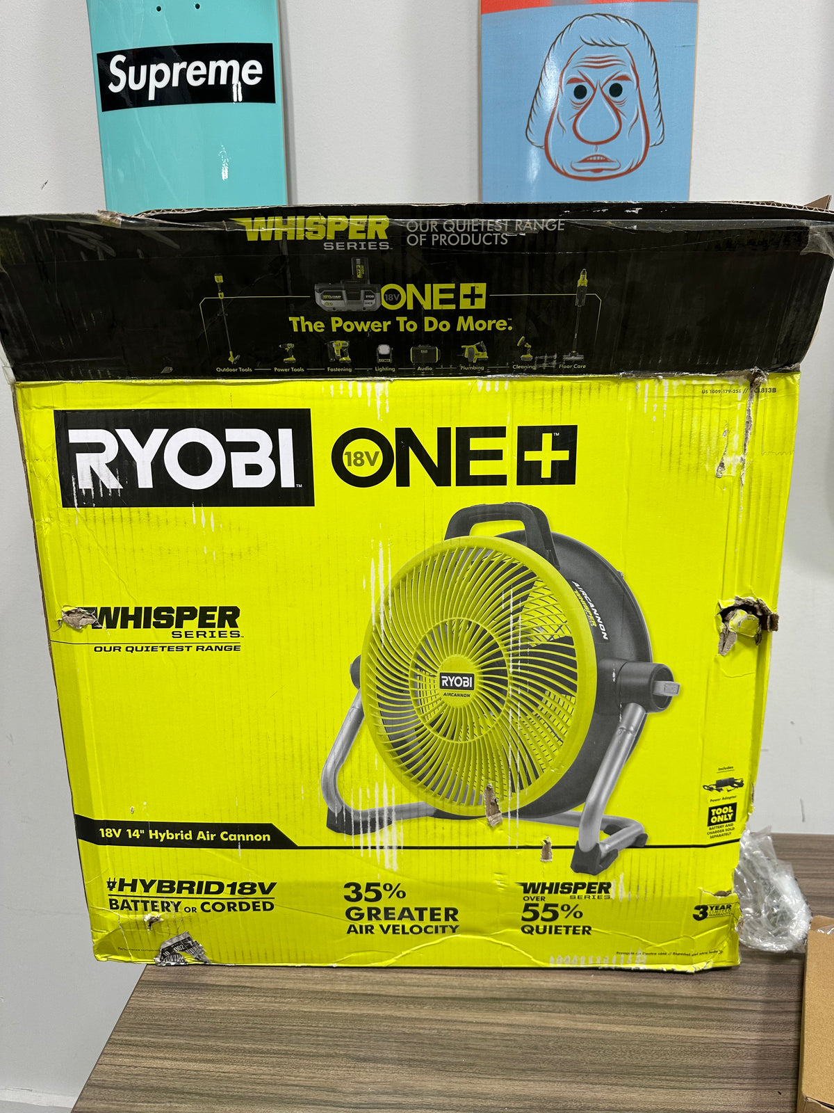 RYOBI ONE+ 18V Hybrid WHISPER SERIES 14-inch Air Cannon Fan (Model PCL813B)