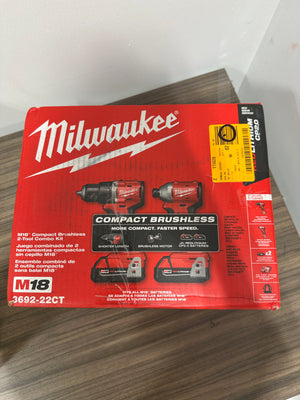 Milwaukee M18 18V Lithium-Ion Cordless Compact Brushless 2-Tool Combo Kit (Model 3692-22CT)