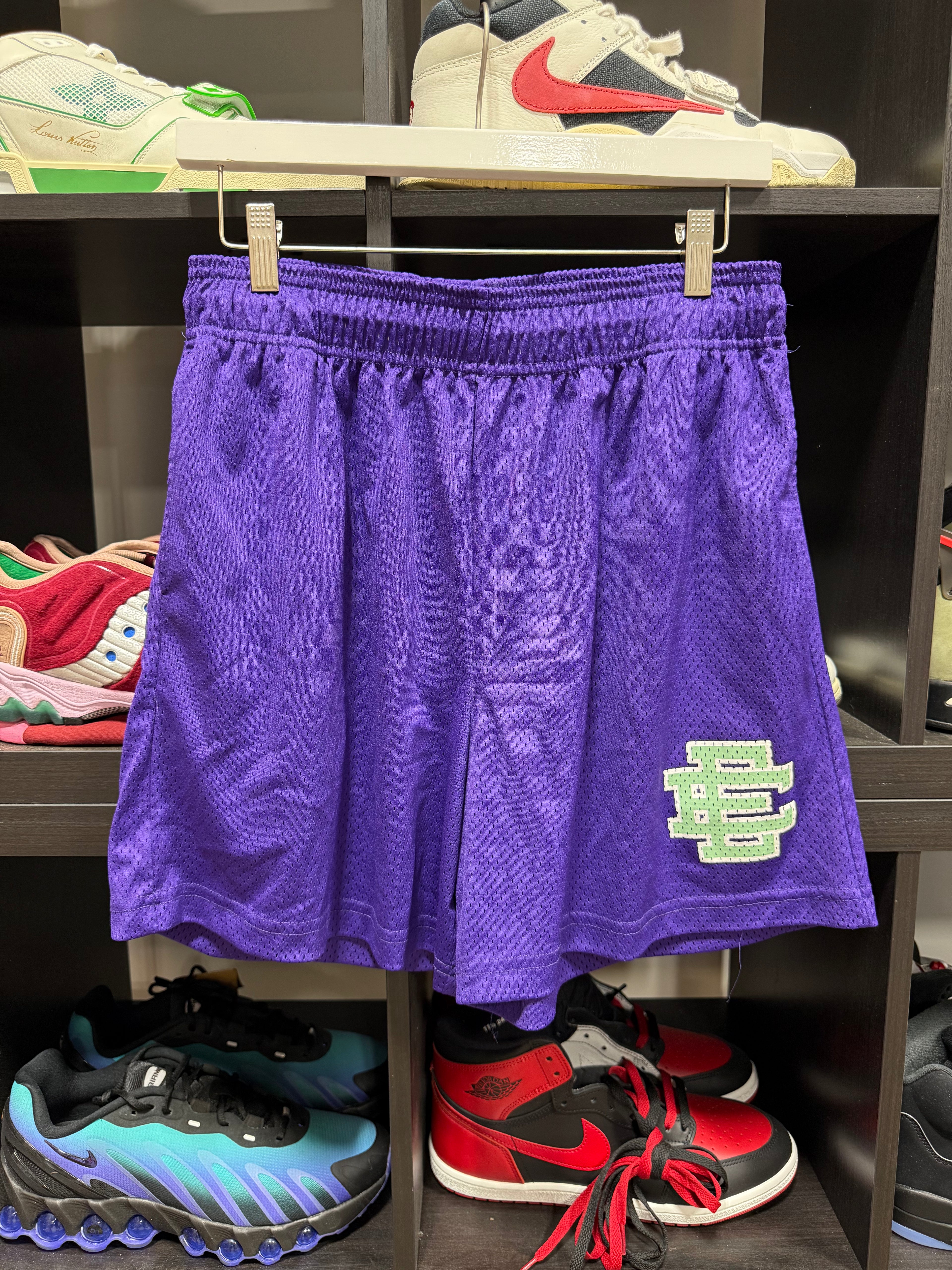 Eric Emanuel Shorts Purple/Lime Green Sz XL