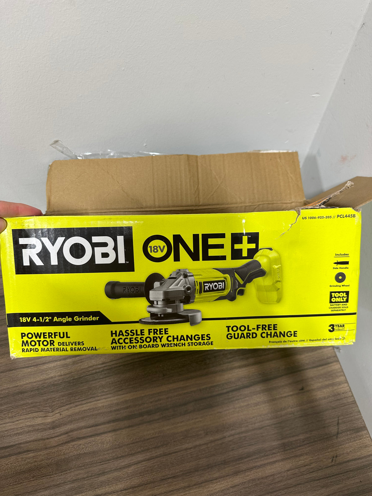 RYOBI ONE+ 18V Cordless 4-1/2 inch Angle Grinder (Model PCL445B)