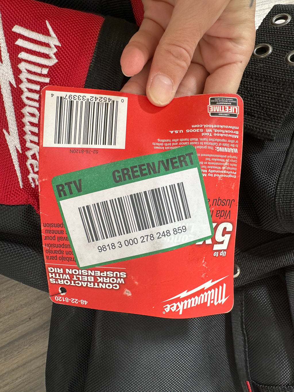 NEW Milwaukee Contractor Tool Belt (Model 48-22-8120) Missing Shoulder Strap