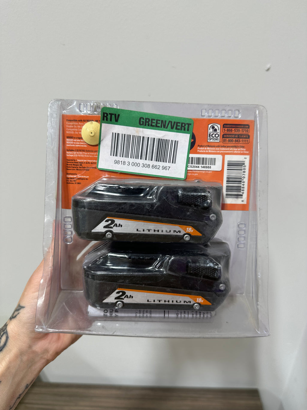 RIDGID 18V Compact Lithium-Ion 2.0 Ah Battery 2-Pack (Model AC8400802P)
