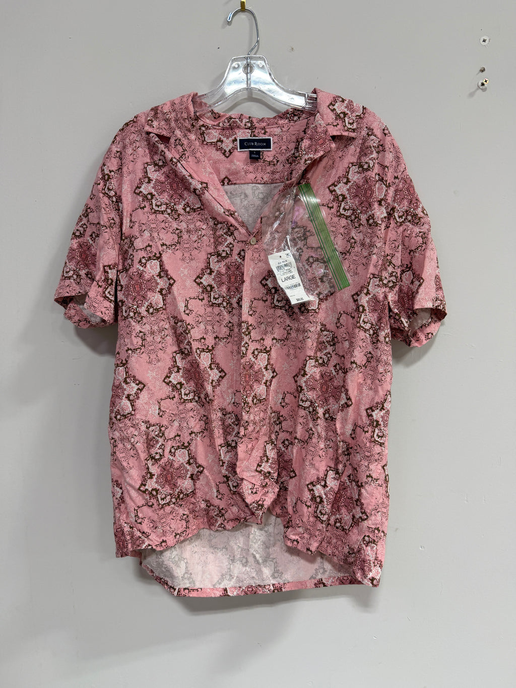 Club Room men's pink medallion-print camp-collar resort shirt sz L