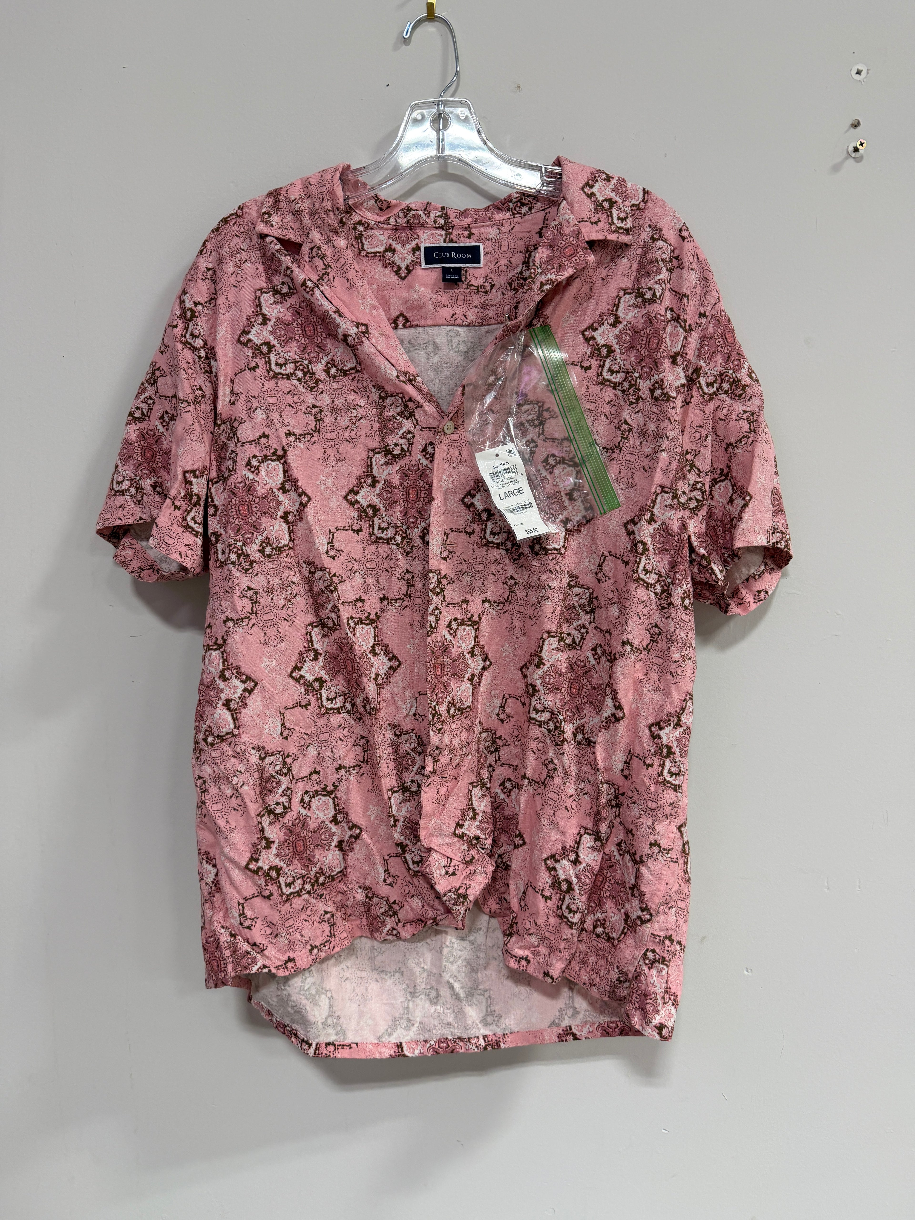 Club Room men's pink medallion-print camp-collar resort shirt sz L