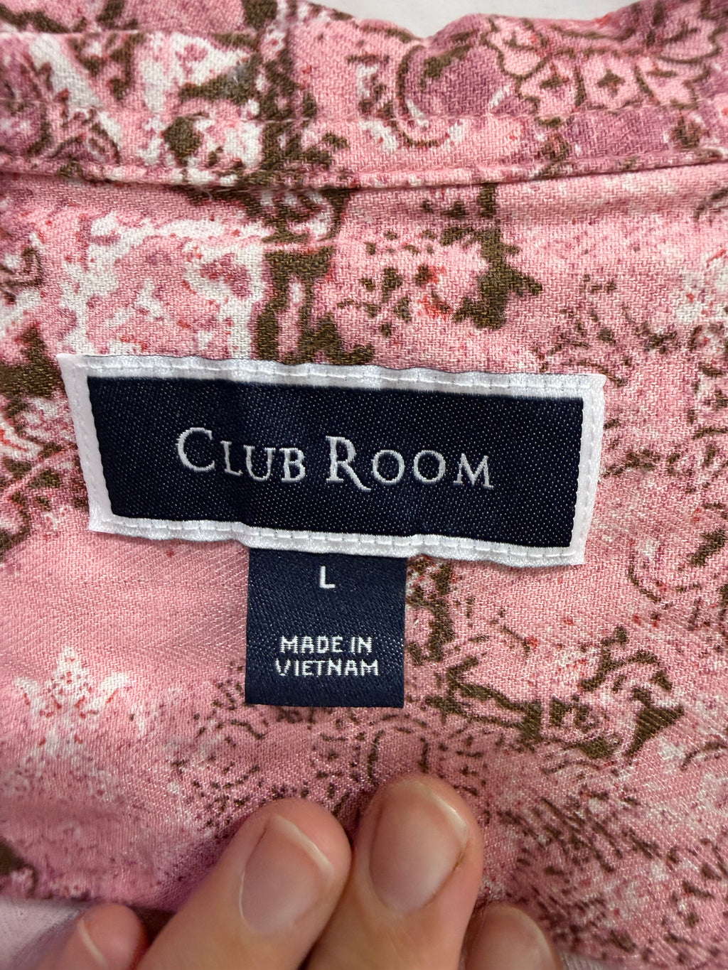 Club Room men's pink medallion-print camp-collar resort shirt sz L