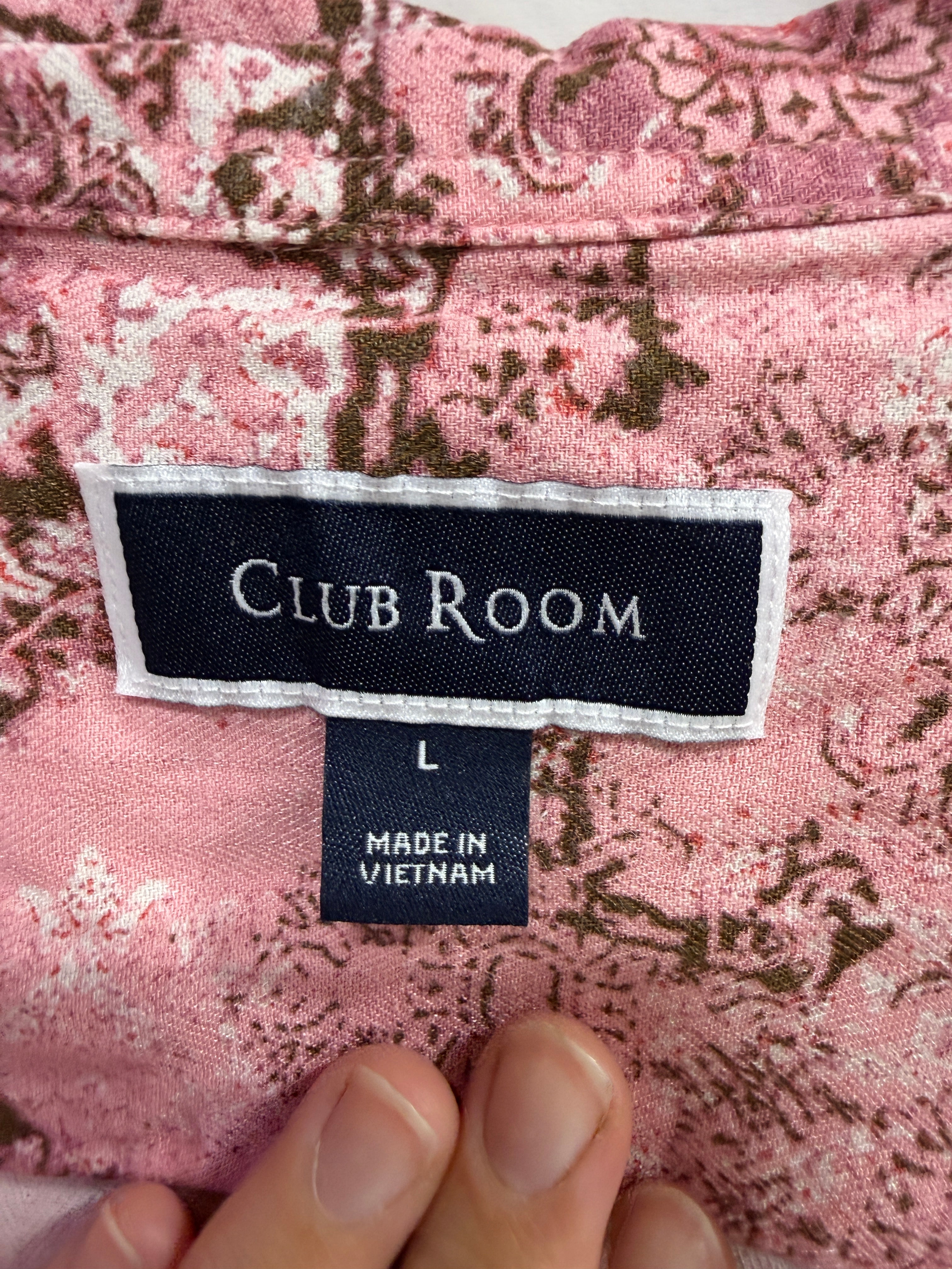 Club Room men's pink medallion-print camp-collar resort shirt sz L