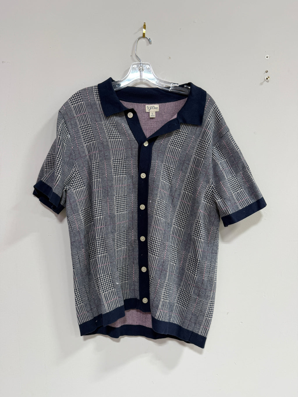 J.Crew cotton jacquard short-sleeve sweater-polo sz L