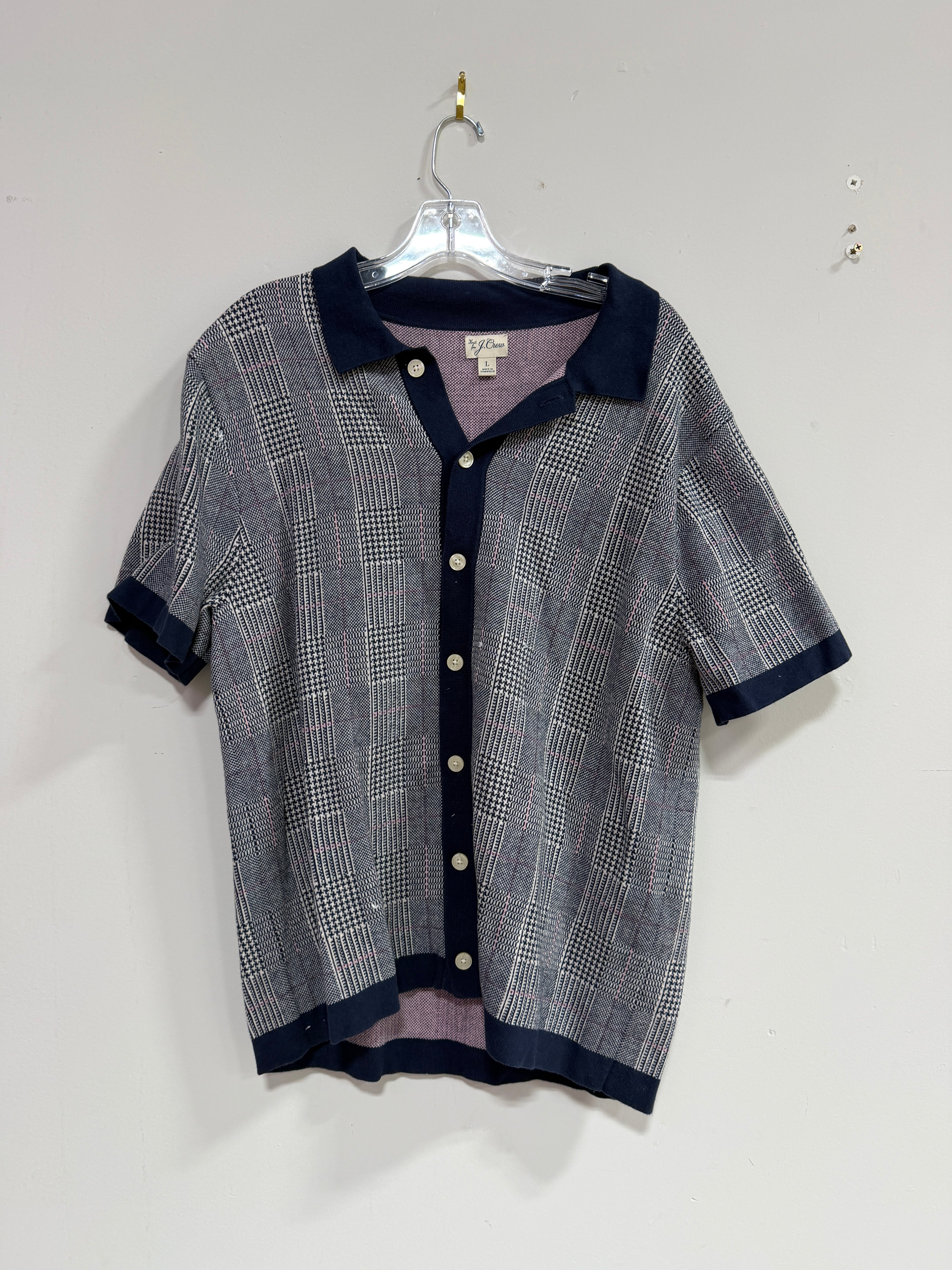 J.Crew cotton jacquard short-sleeve sweater-polo sz L