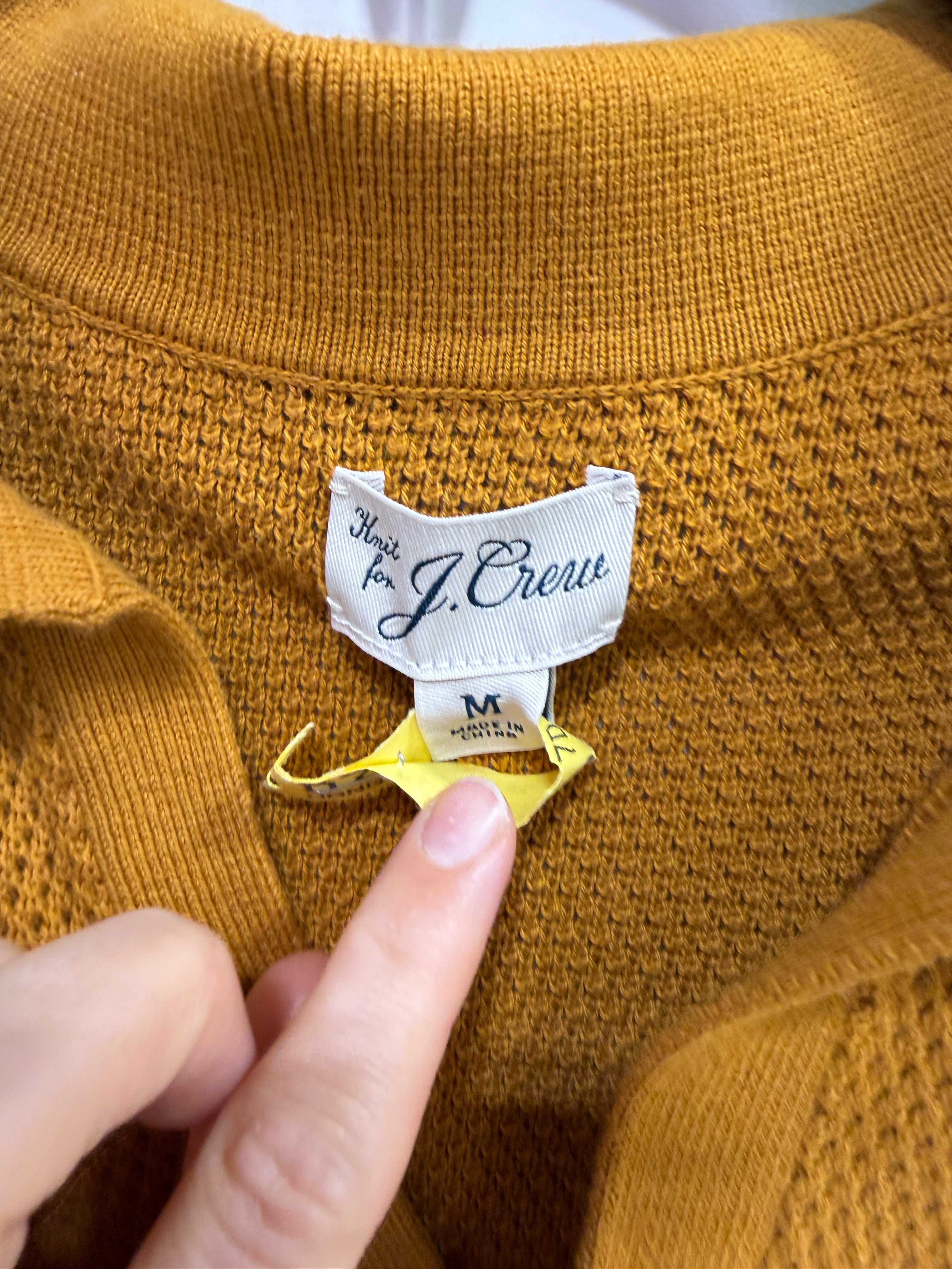 J.Crew vintage mustard-yellow textured knit mesh polo men's sz M