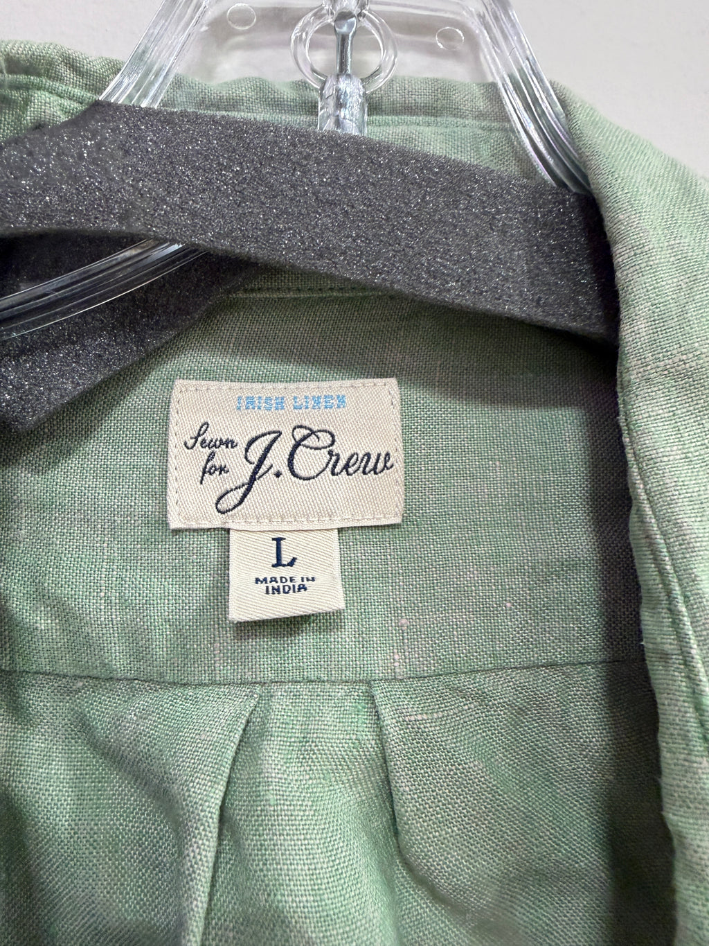 J.Crew green long-sleeve linen button-down shirt men's Sz L