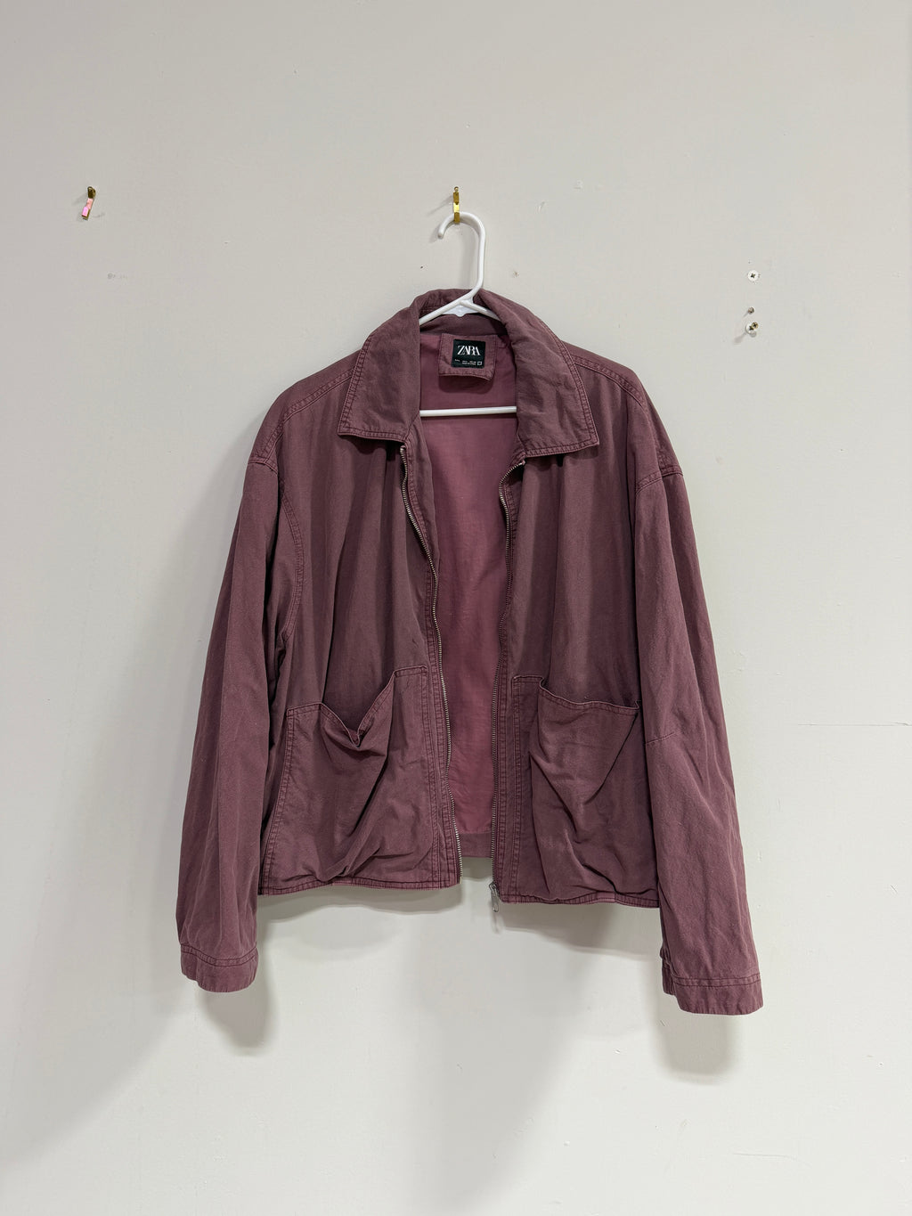Zara plum-purple zip-up collared utility jacket sz L
