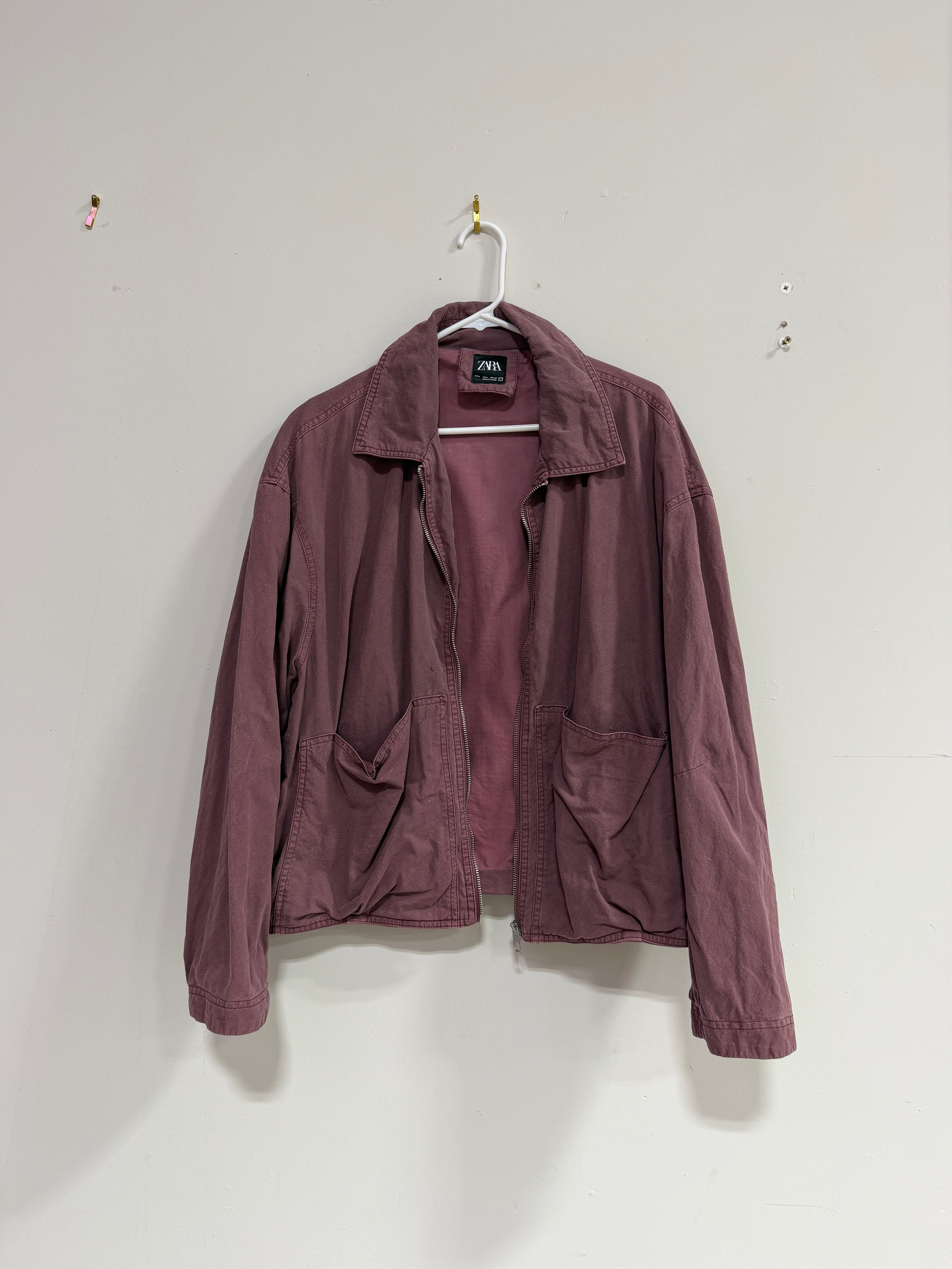 Zara plum-purple zip-up collared utility jacket sz L