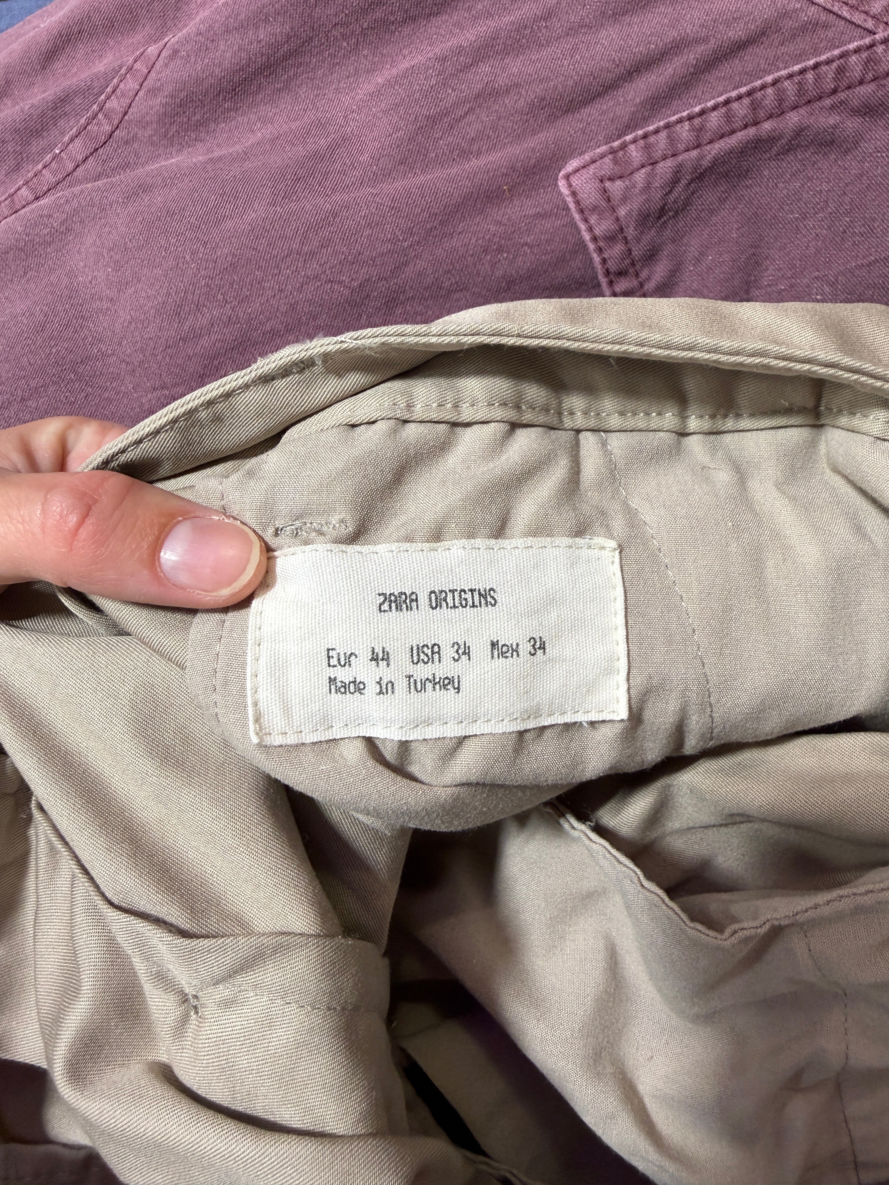 Zara Origins beige trousers feature a minimalist woven men's Sz 34