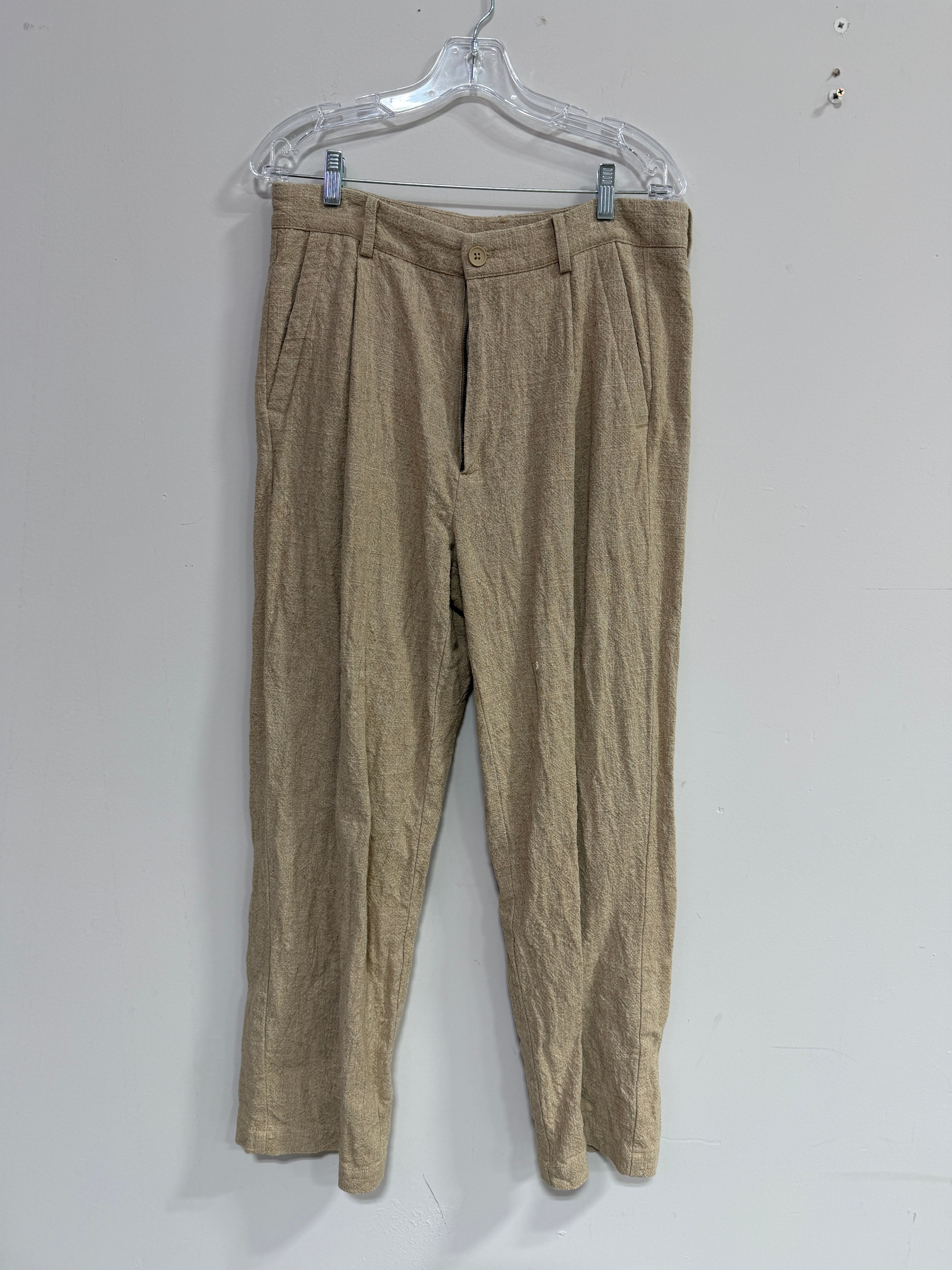 Zara relaxed-fit beige linen-blend pleated men's trousers Sz 32