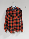 Arizona Jean Co. orange and black plaid flannel shirt sz M