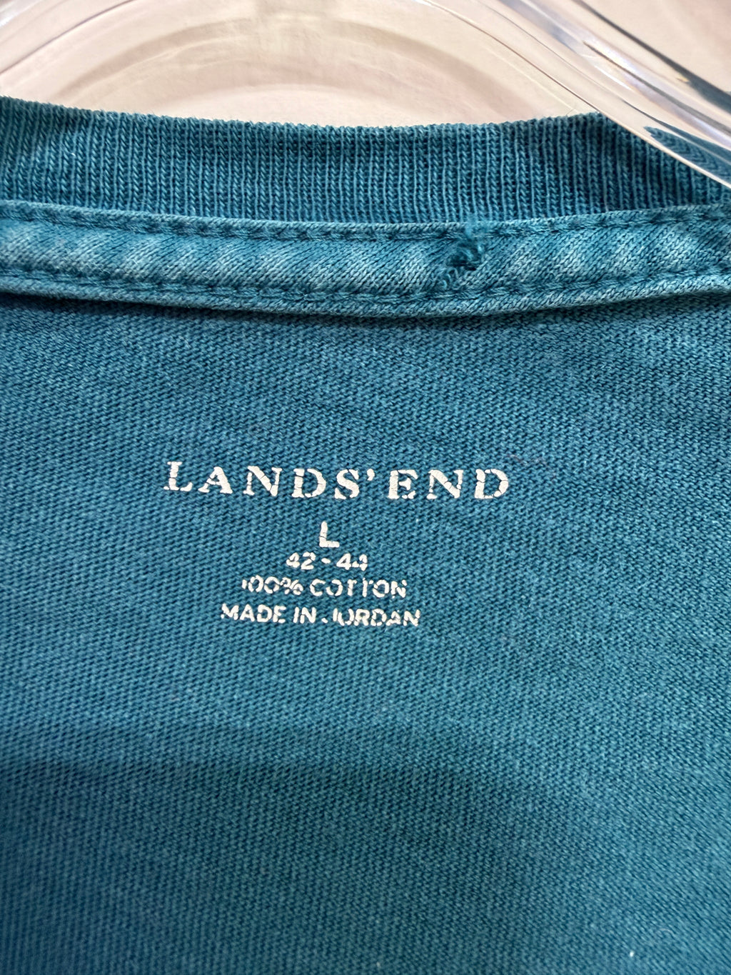 Lands' End teal blue short sleeve crew neck cotton t-shirt sz L