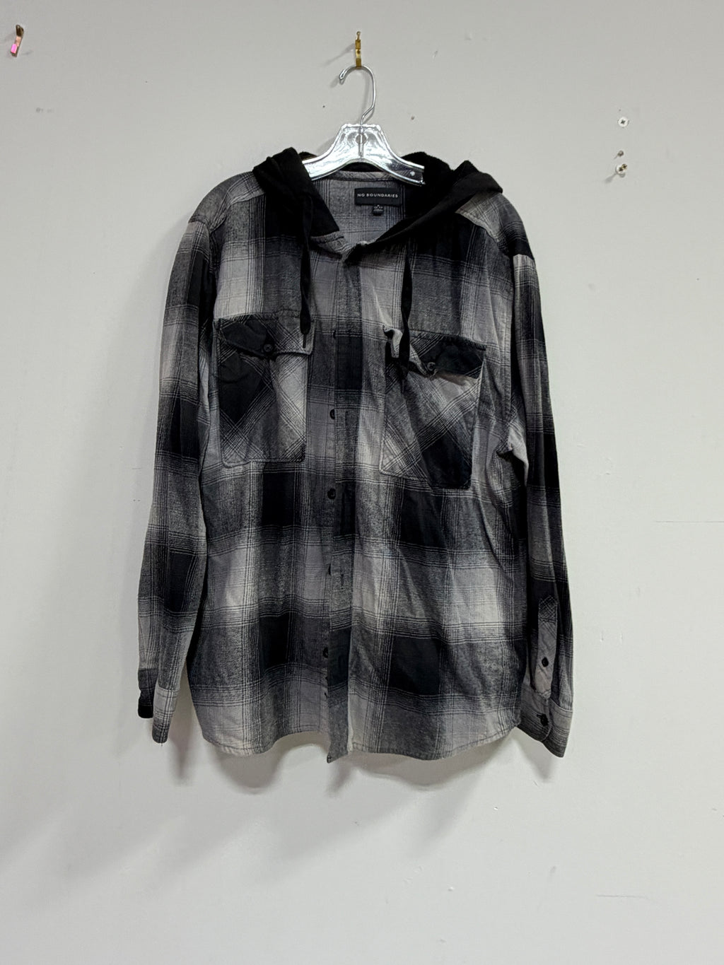 No Boundaries hooded flannel shirt men's sz M