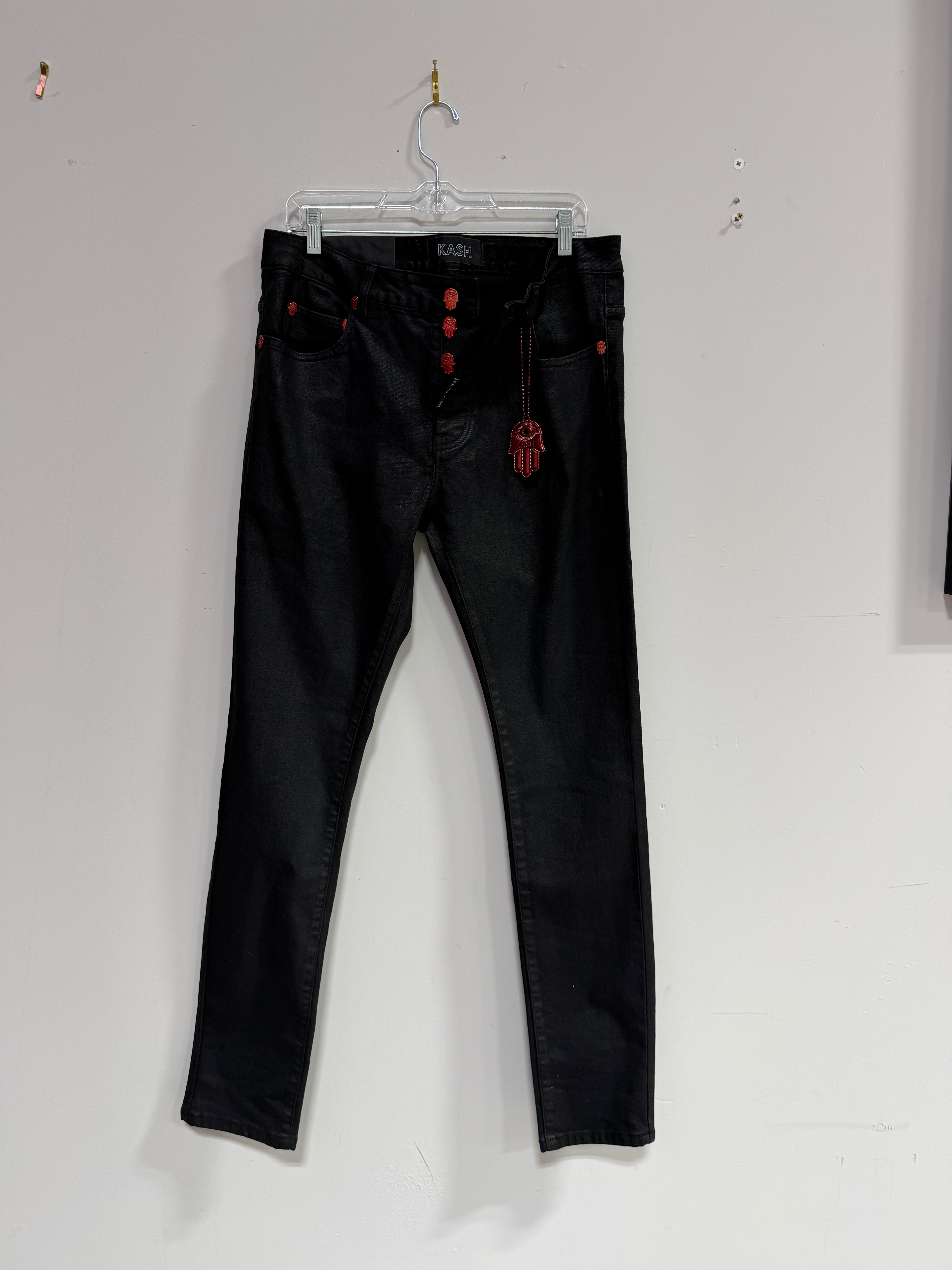 Kash denim black wax skinny jeans men's sz 32