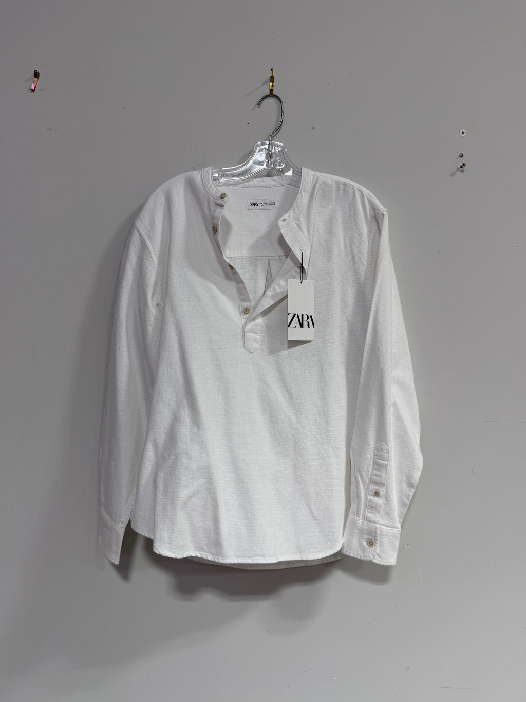 Zara white long-sleeve mandarin collar shirt men's sz S