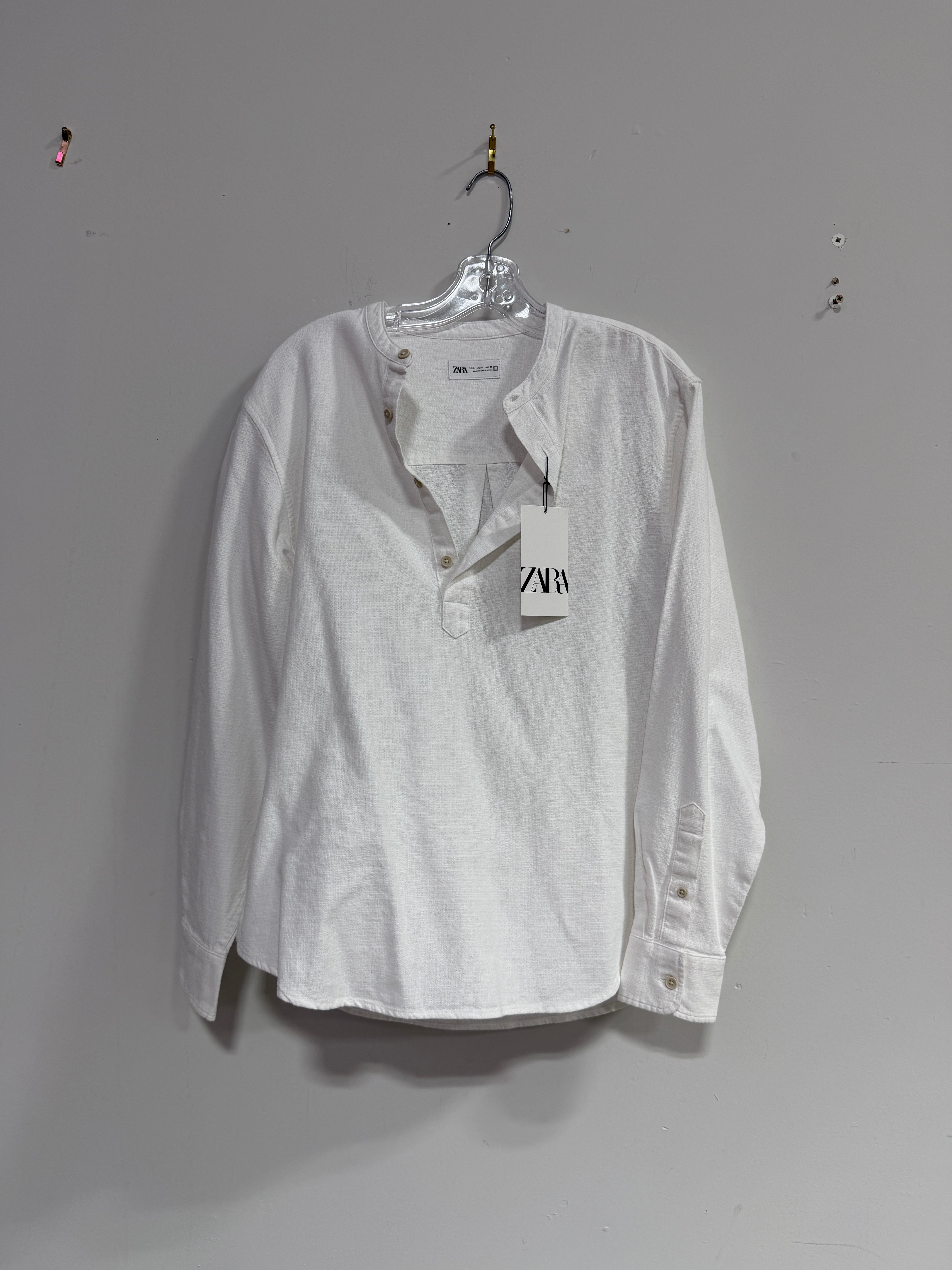 Zara white long-sleeve mandarin collar shirt men's sz S