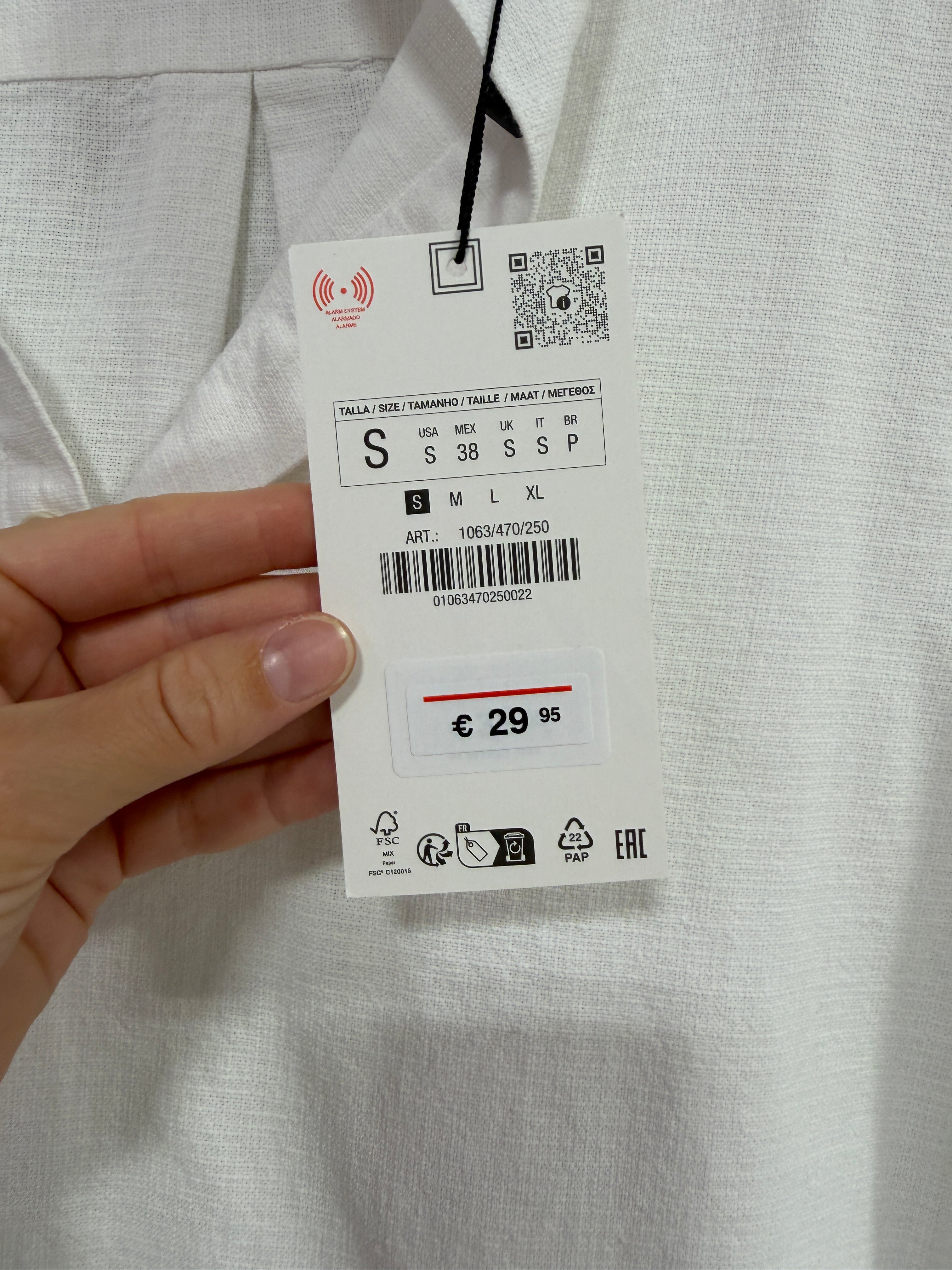 Zara white long-sleeve mandarin collar shirt men's sz S