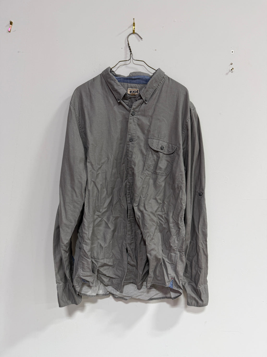 Nordstrom 1901 Men's Gray Chambray Linen Button-Up Shirt, Size XXL