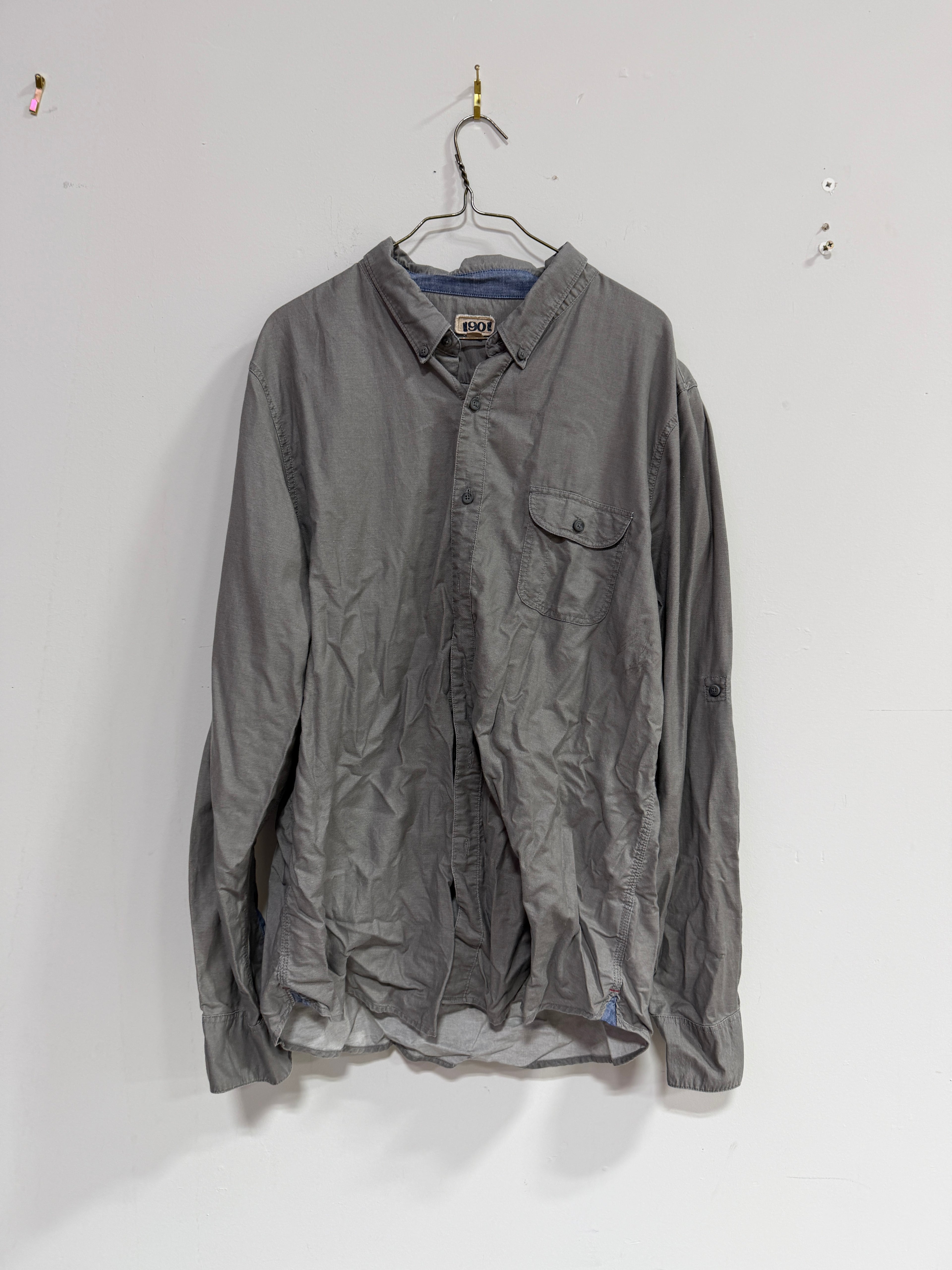 Nordstrom 1901 Men's Gray Chambray Linen Button-Up Shirt, Size XXL