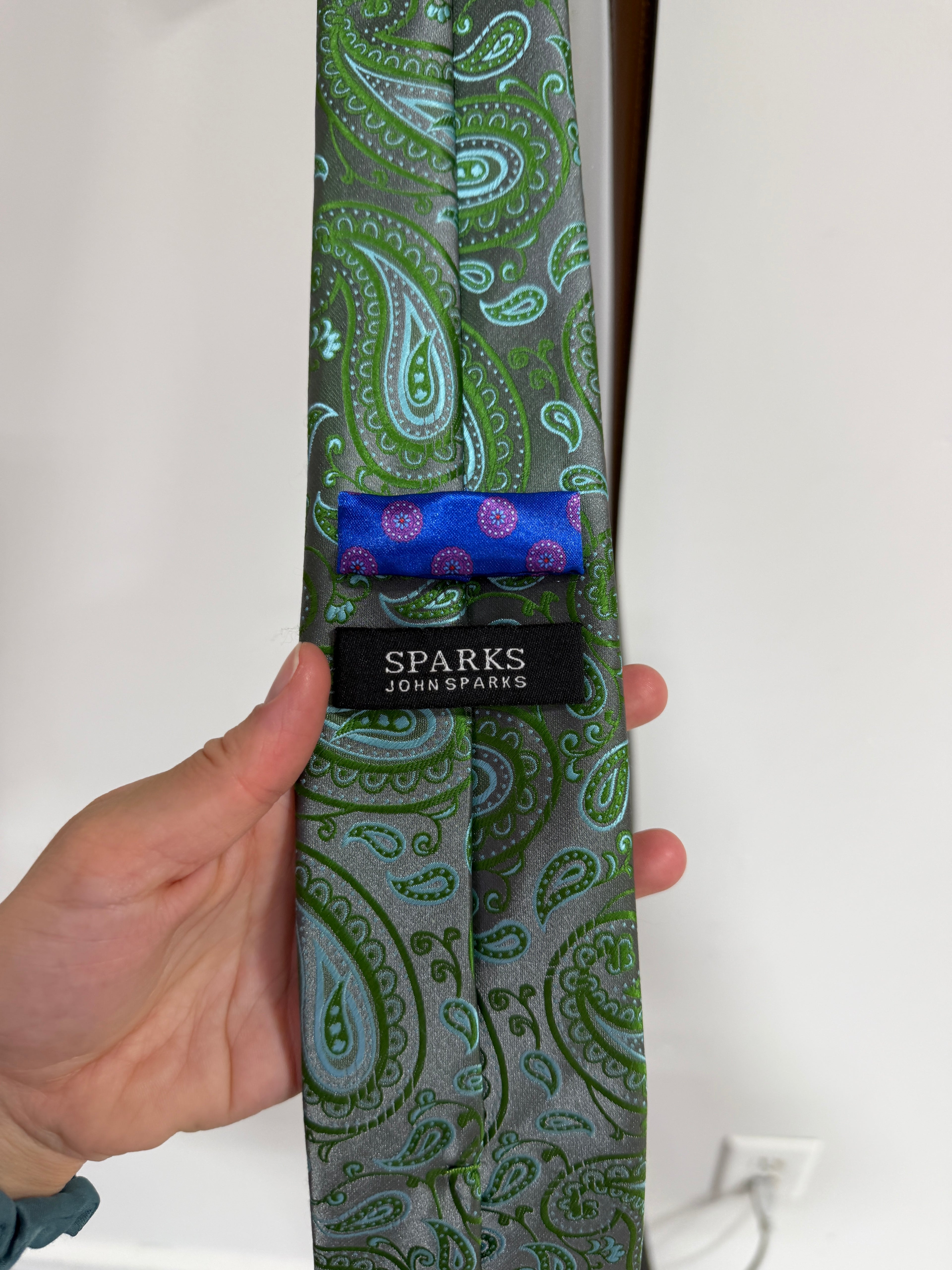 Mens Accessories Bundle: Green Paisley Silk Tie, Leather Belt, Mustard Socks