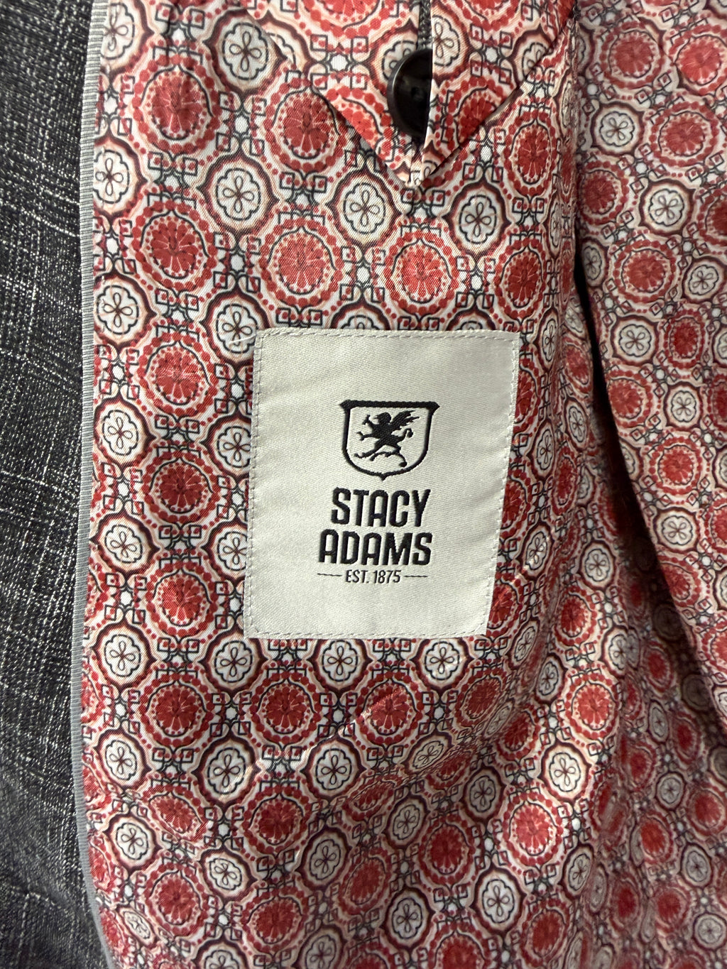 double-breasted suit with a textured plaid pattern sz 46R