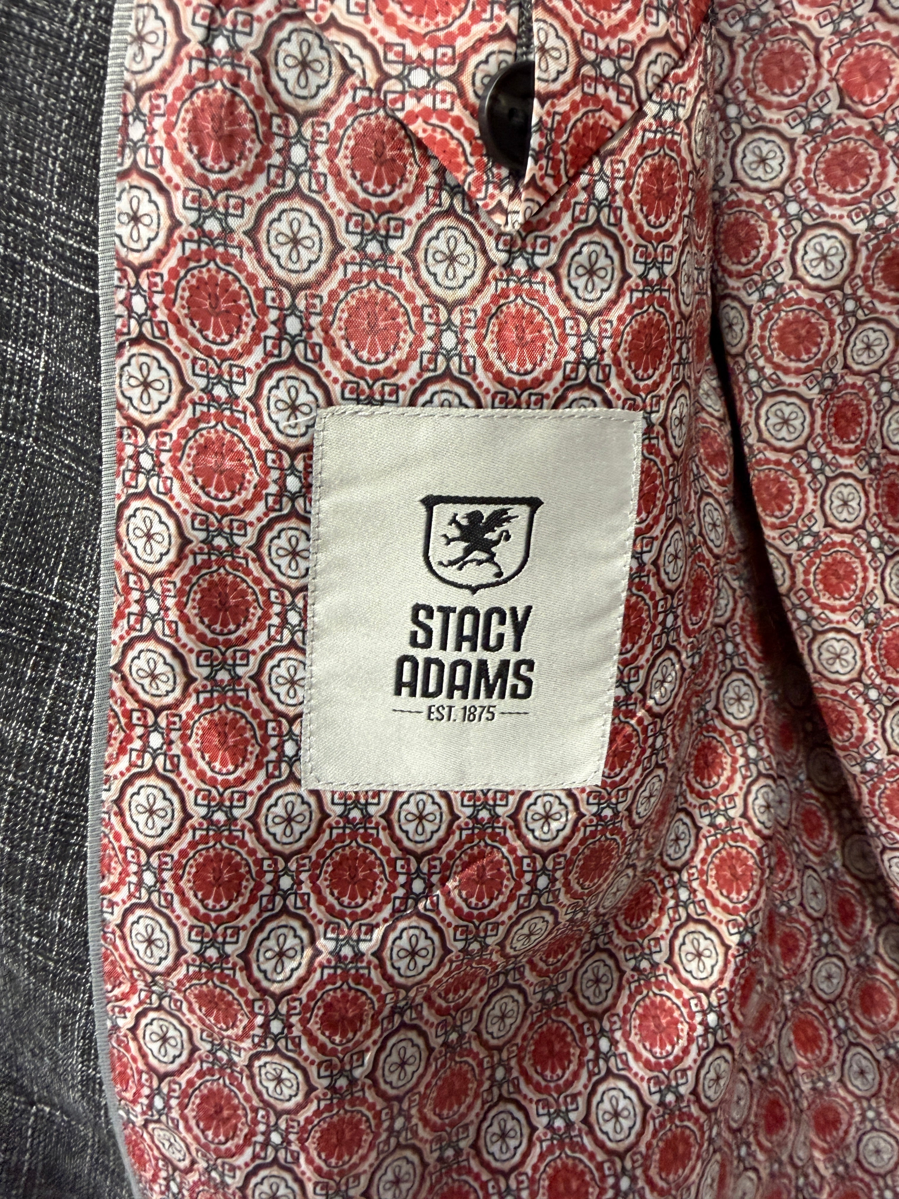 double-breasted suit with a textured plaid pattern sz 46R