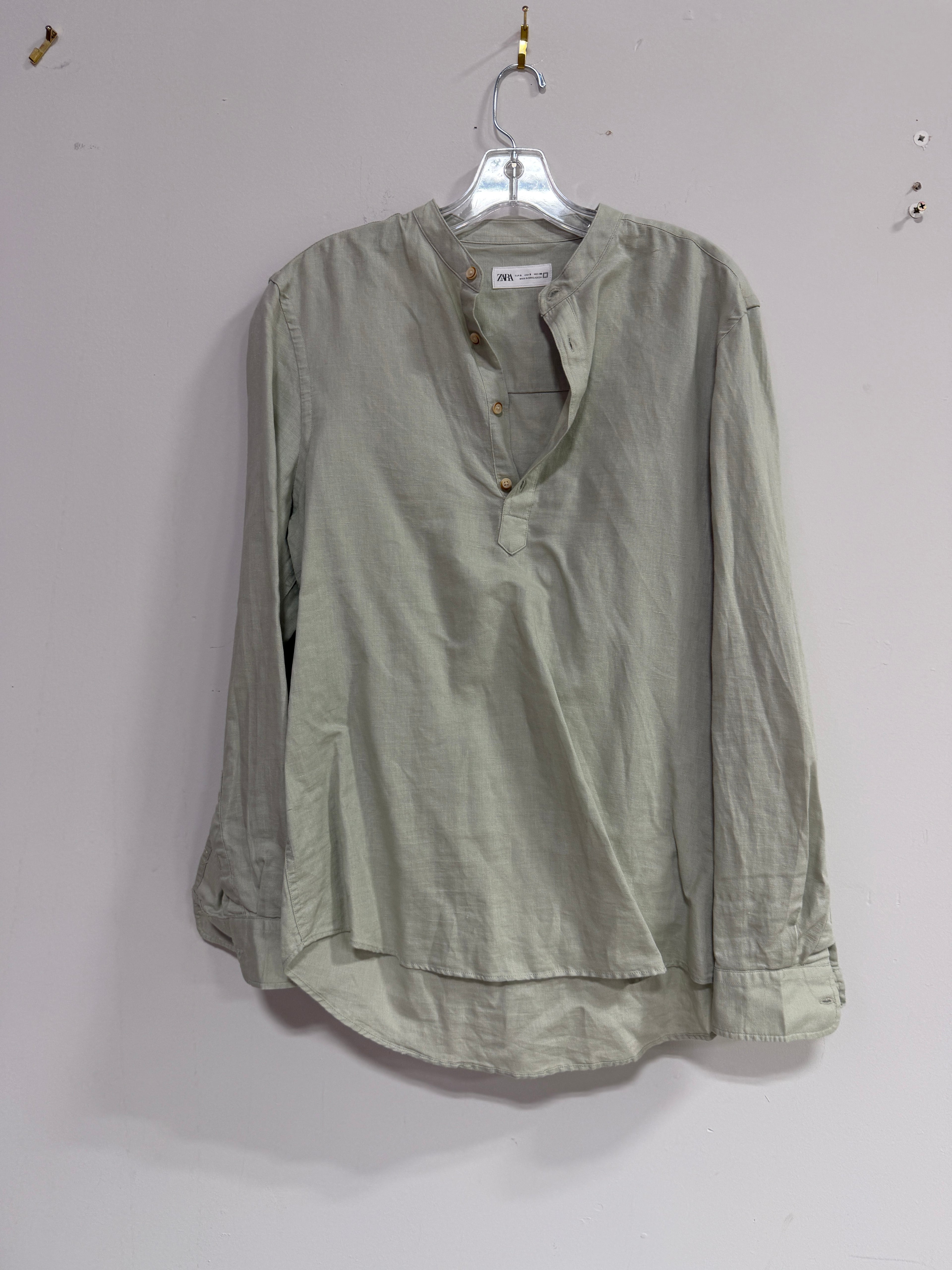 Zara regular fit stand collar 100% Linen Shirt men's sz S