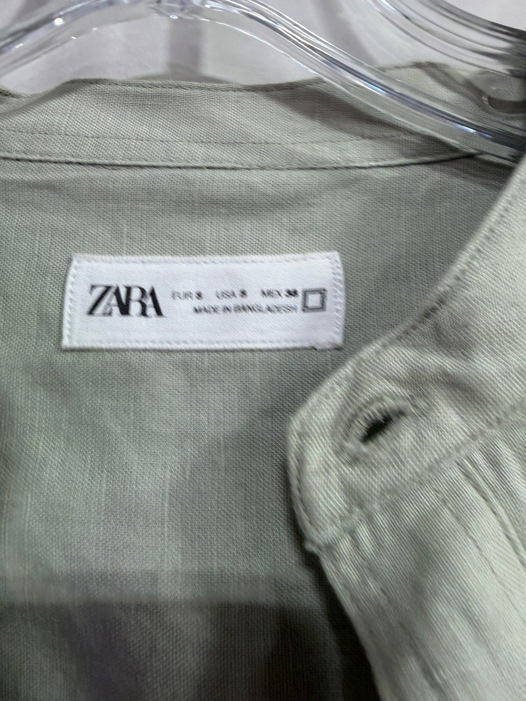 Zara regular fit stand collar 100% Linen Shirt men's sz S
