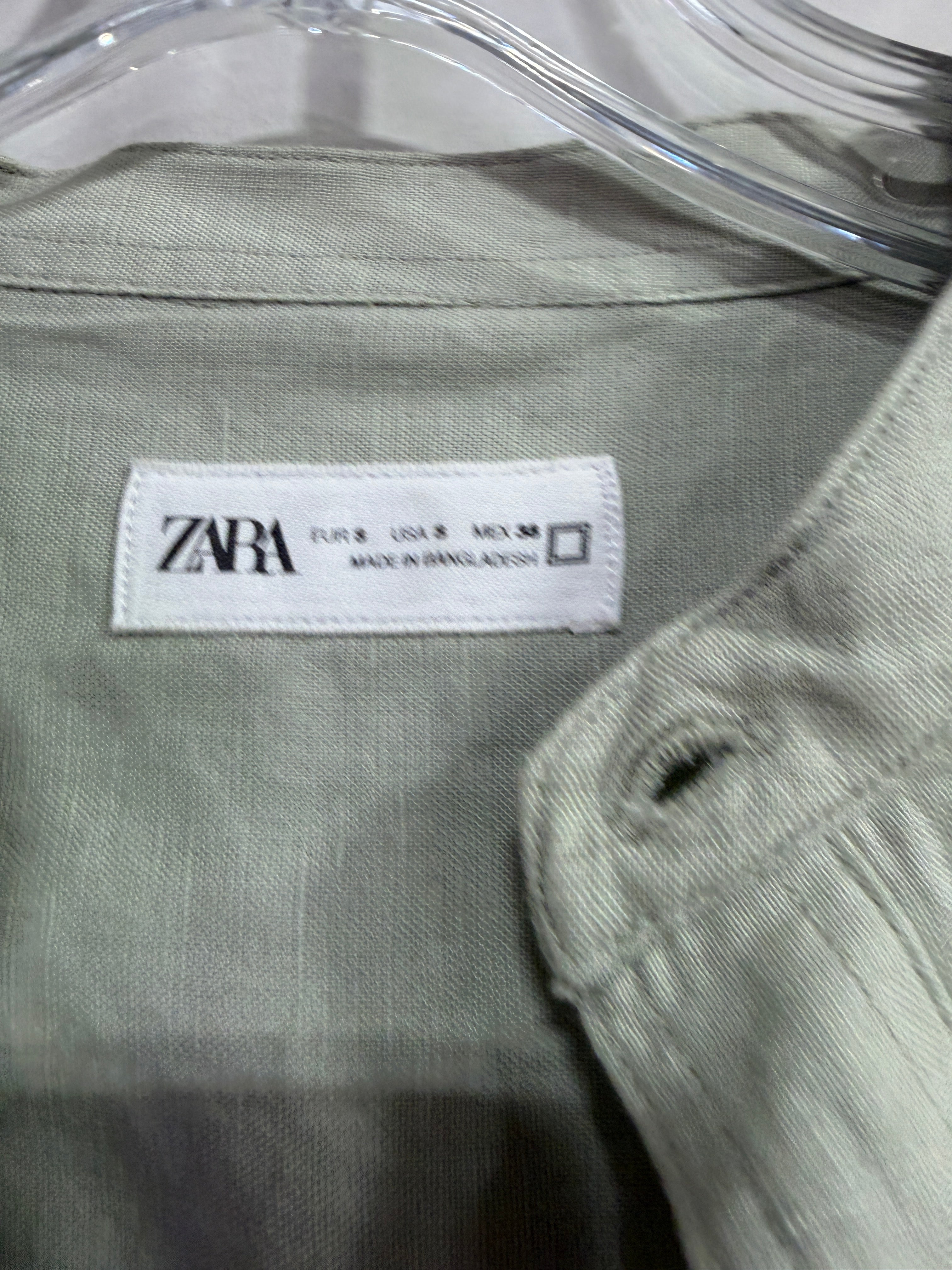 Zara regular fit stand collar 100% Linen Shirt men's sz S
