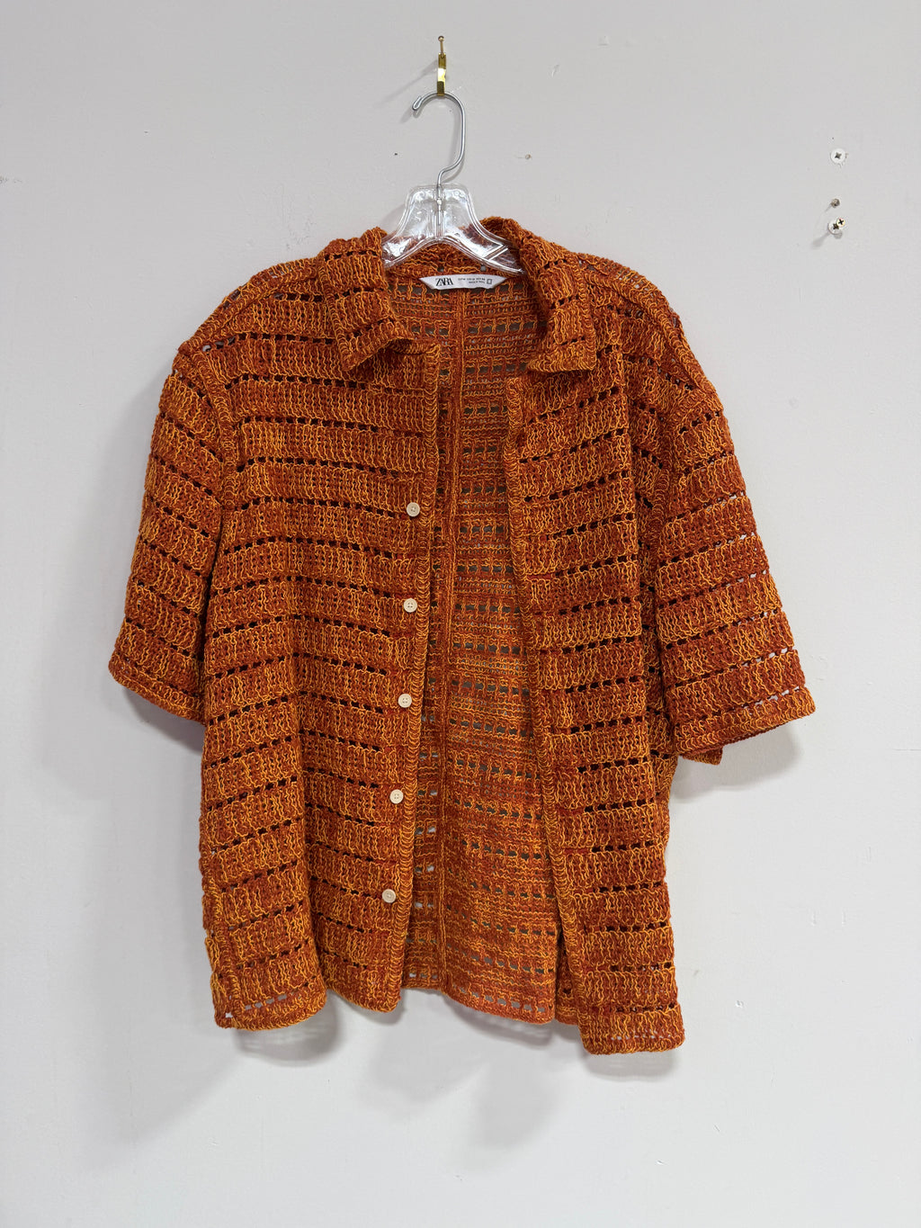 Zara short sleeve crochet shirt men's sz M