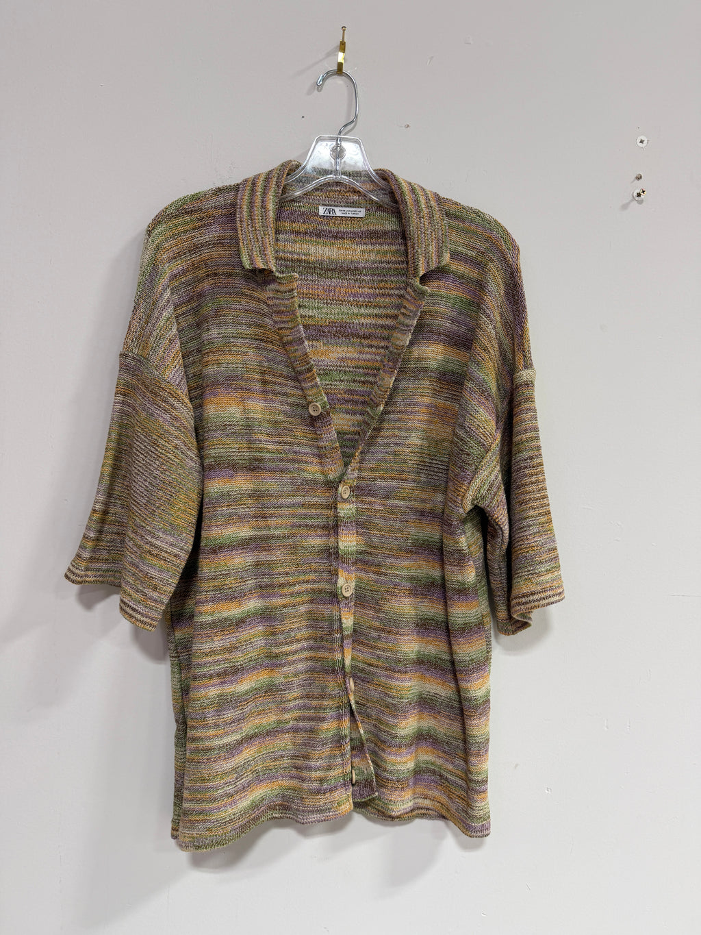 Zara striped knit button-up shirt men's sz M