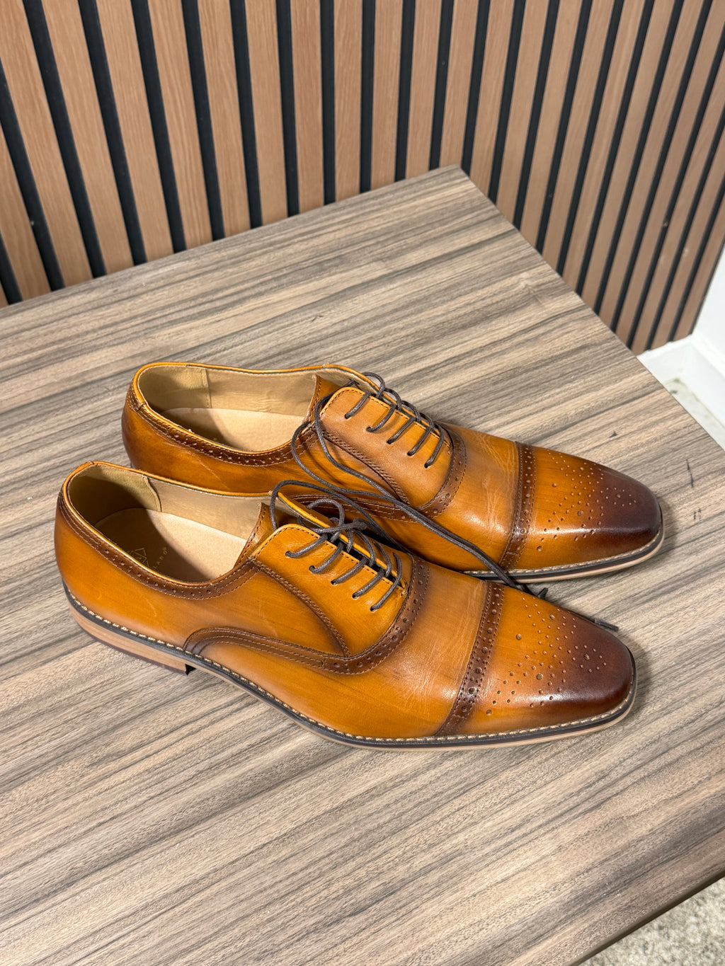 La Milano Lorenzo Cap Toe Oxfords in cognac men's sz 15