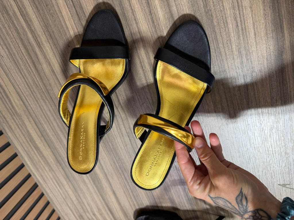 Donna Karan Sabina Leather Double Band Slide Sandal sz 10