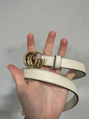 Gucci GG Marmont Thin Leather Belt Gold GG Hardware